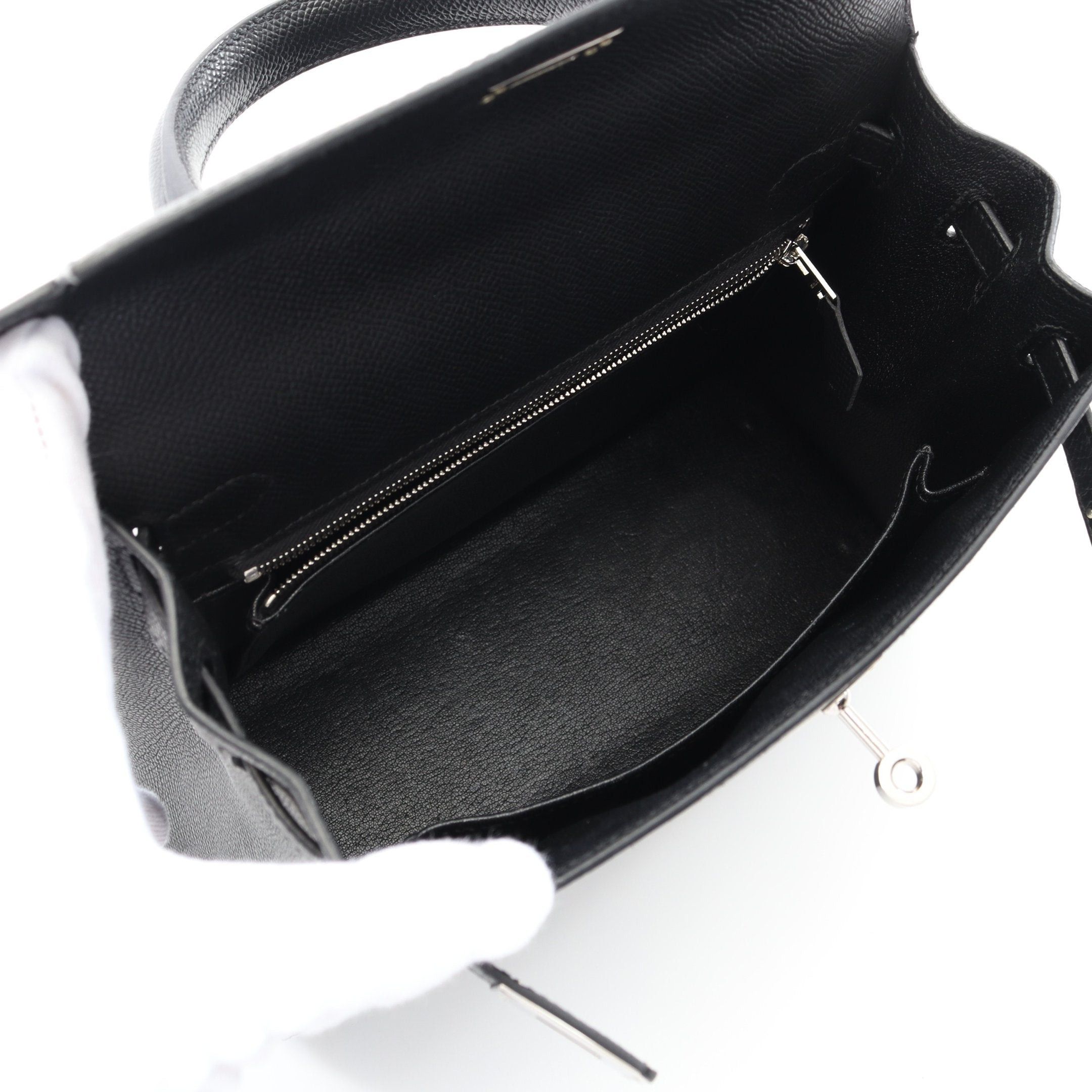 Hermes Hermes Kelly 25 Handbag Veau Epsom Black Silver Hardware Outside Sewing U Stamp Size ONE SIZE - 3 Thumbnail