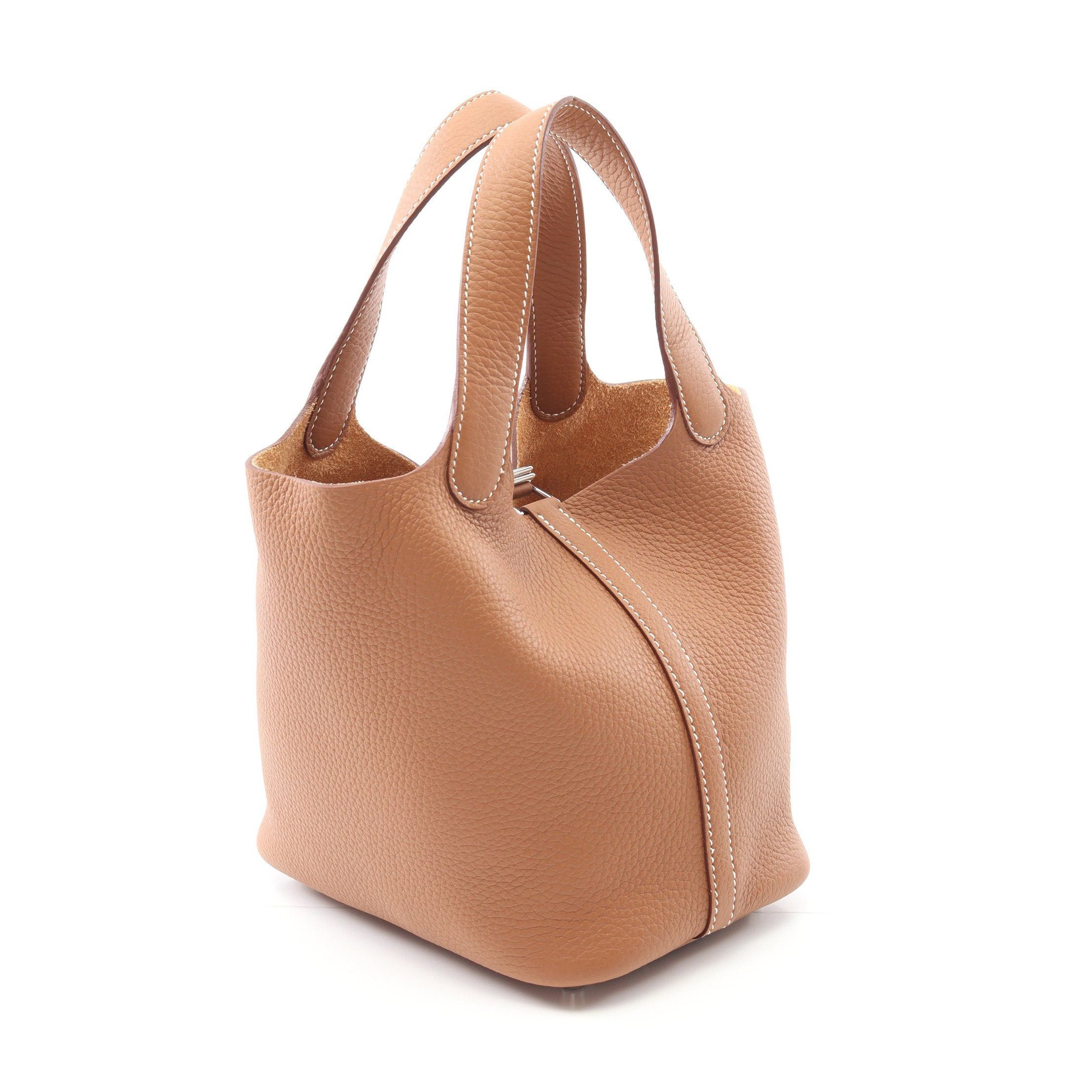 Hermes Hermes Picotan Lock Pm Gold Handbag Clemence Leather Light Brown Silver Hardware Double Engraved Size ONE SIZE - 2 Thumbnail