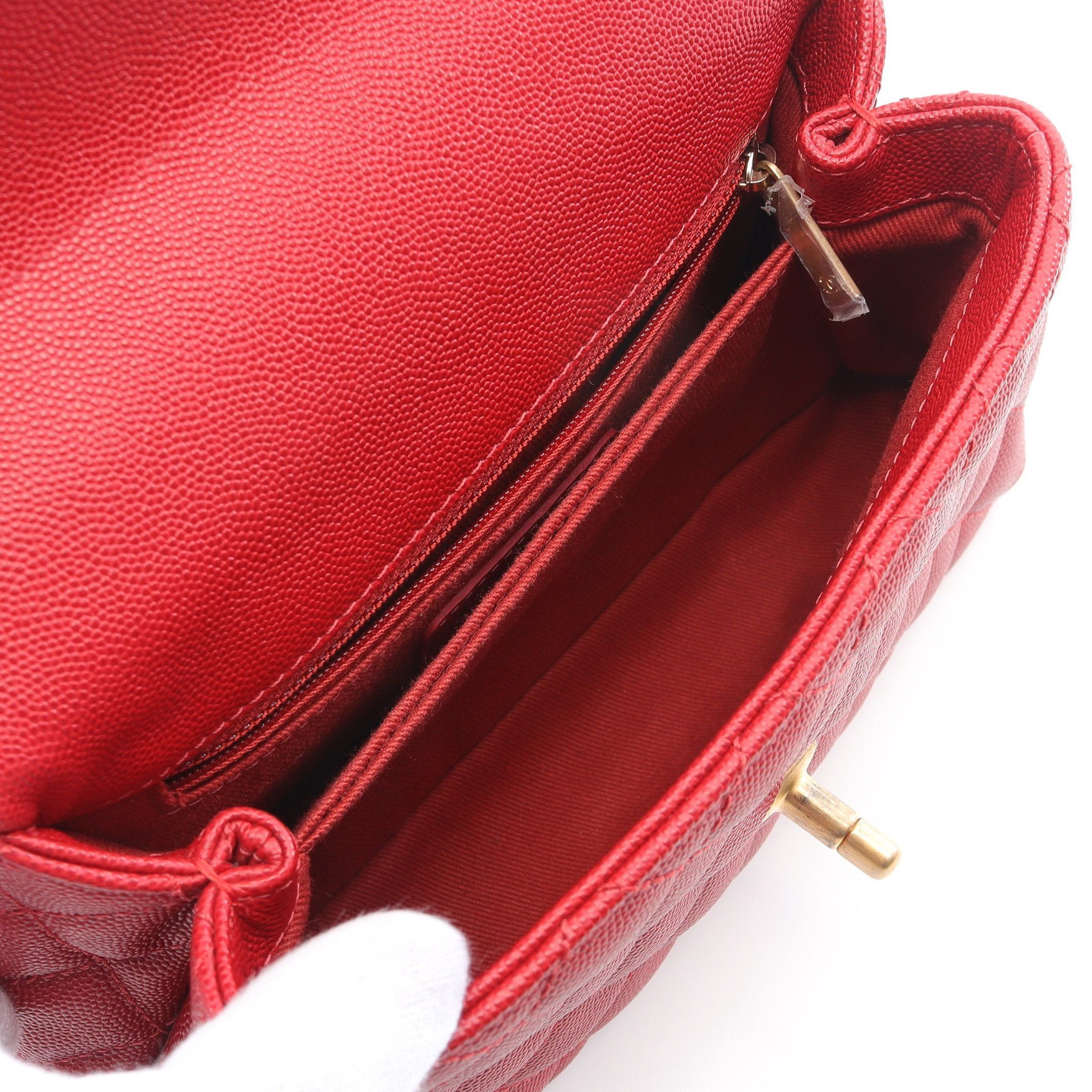 Chanel Chanel Coco Handle Flap Matelasse Handbag Caviar Skin Red Gold Hardware Size ONE SIZE - 3 Thumbnail