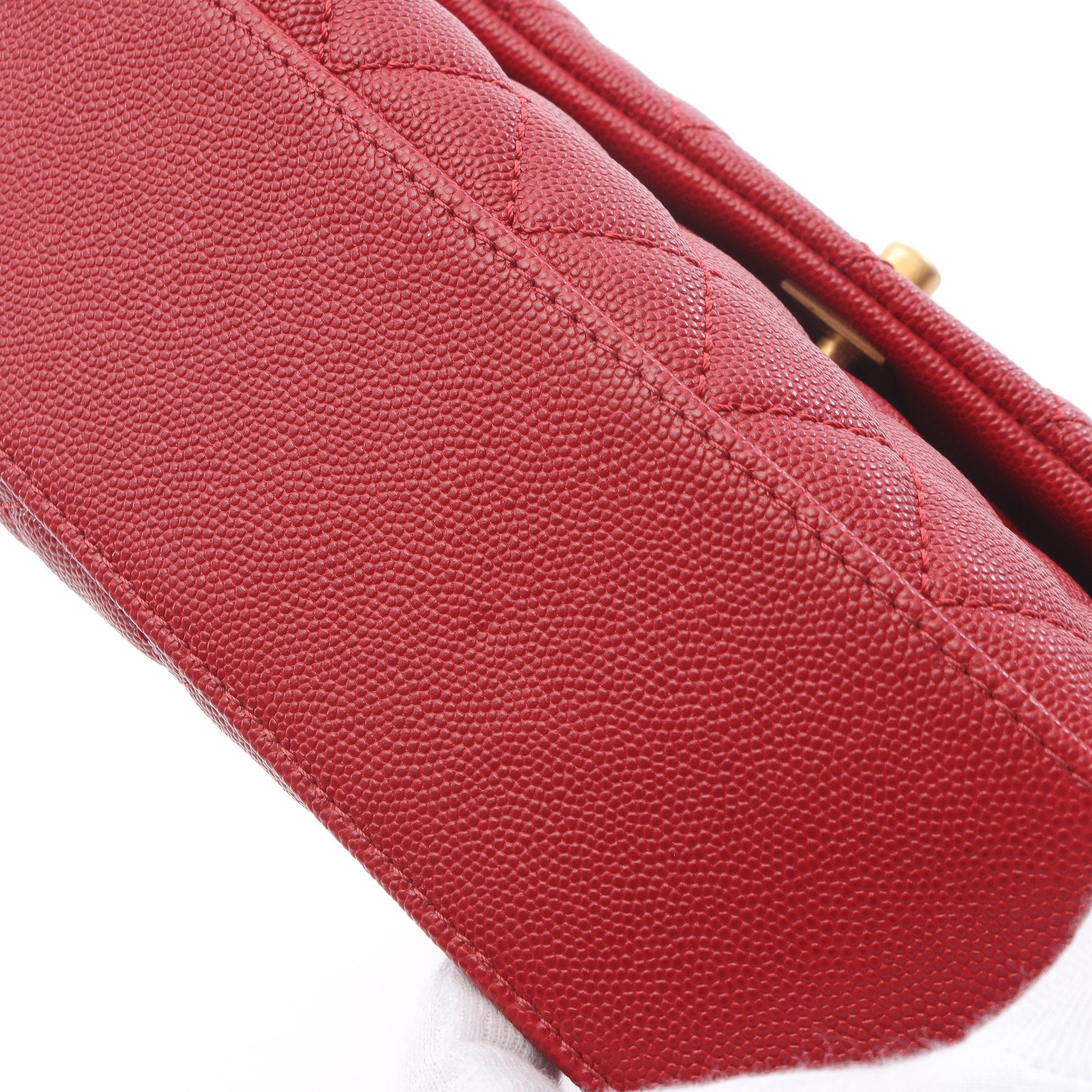 Chanel Chanel Coco Handle Flap Matelasse Handbag Caviar Skin Red Gold Hardware Size ONE SIZE - 9 Thumbnail