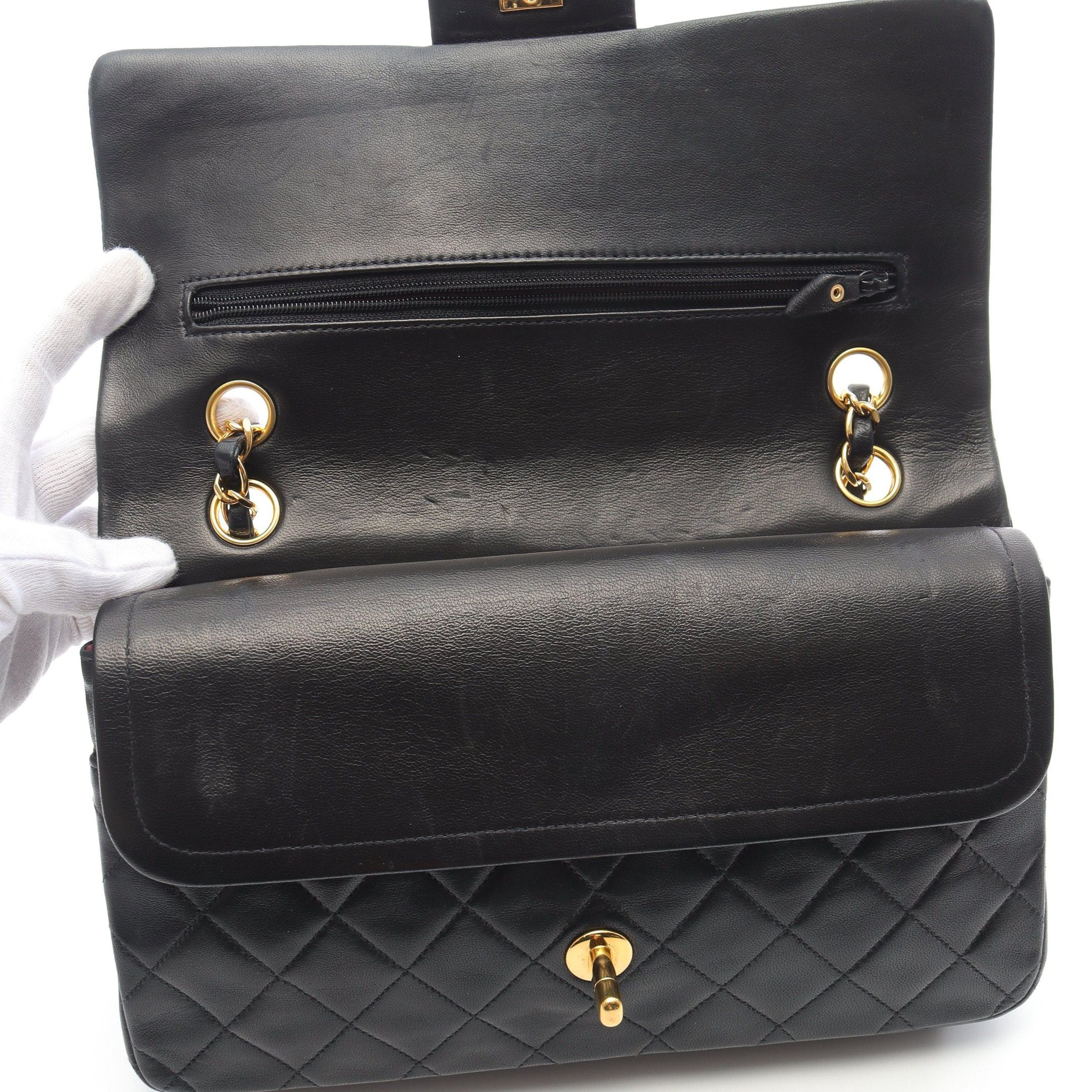 Chanel Chanel Matelasse Double Flap Chain Shoulder Bag Lambskin Black Gold Hardware Size ONE SIZE - 7 Thumbnail