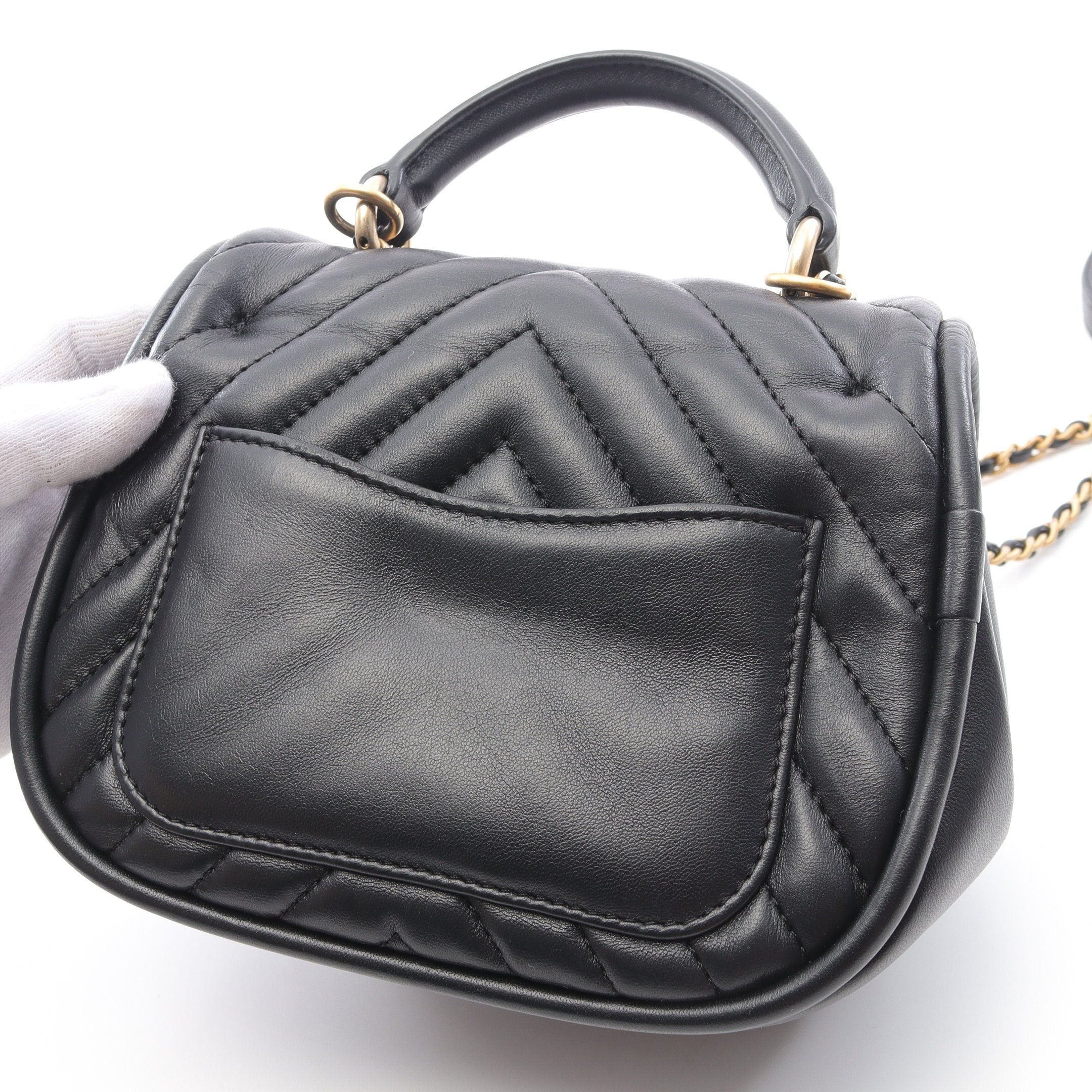 Chanel Chanel V-Stitch Chevron Chain Shoulder Bag Lambskin Black Gold Hardware Size ONE SIZE - 6 Thumbnail