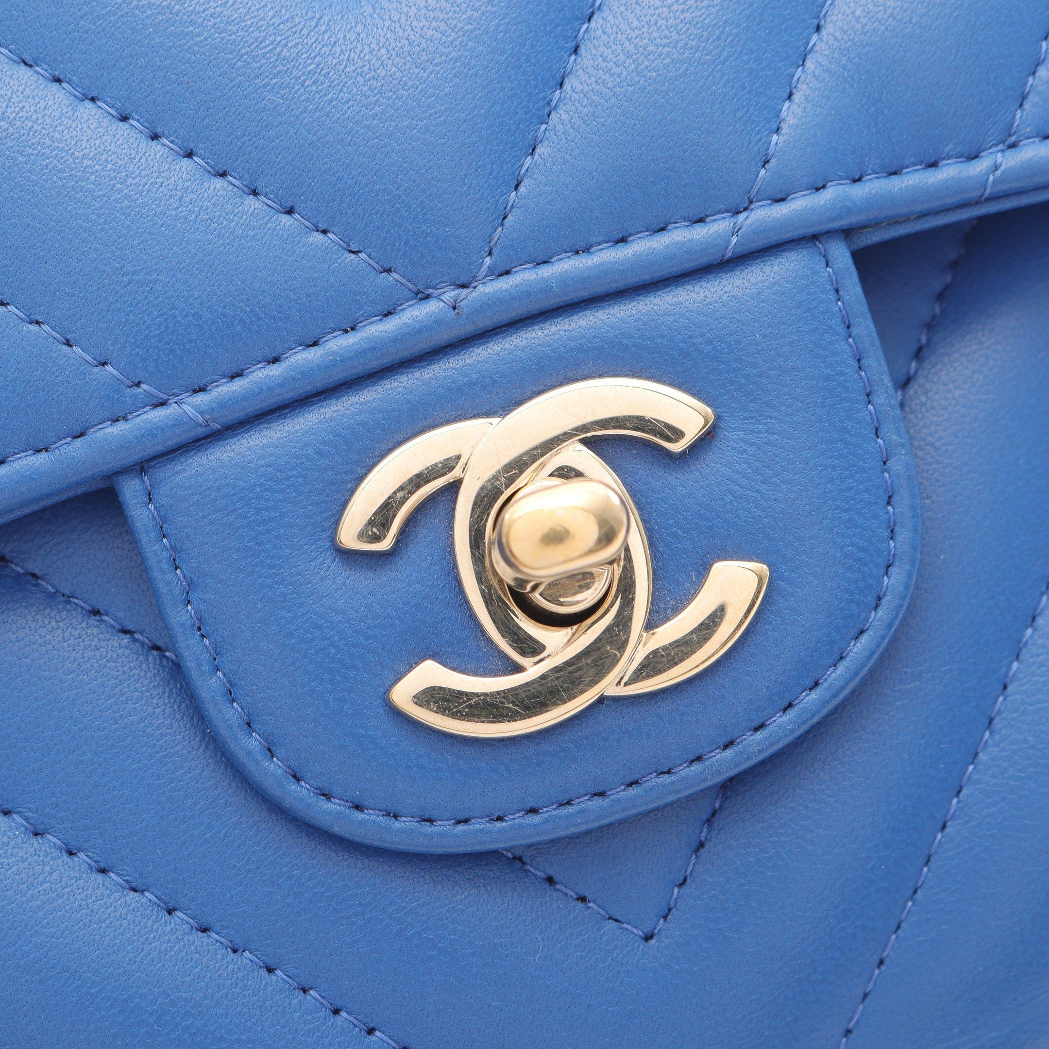 Chanel Chanel Chevron V-Stitch Double Flap Chain Shoulder Bag Lambskin Blue Gold Hardware Size ONE SIZE - 8 Thumbnail