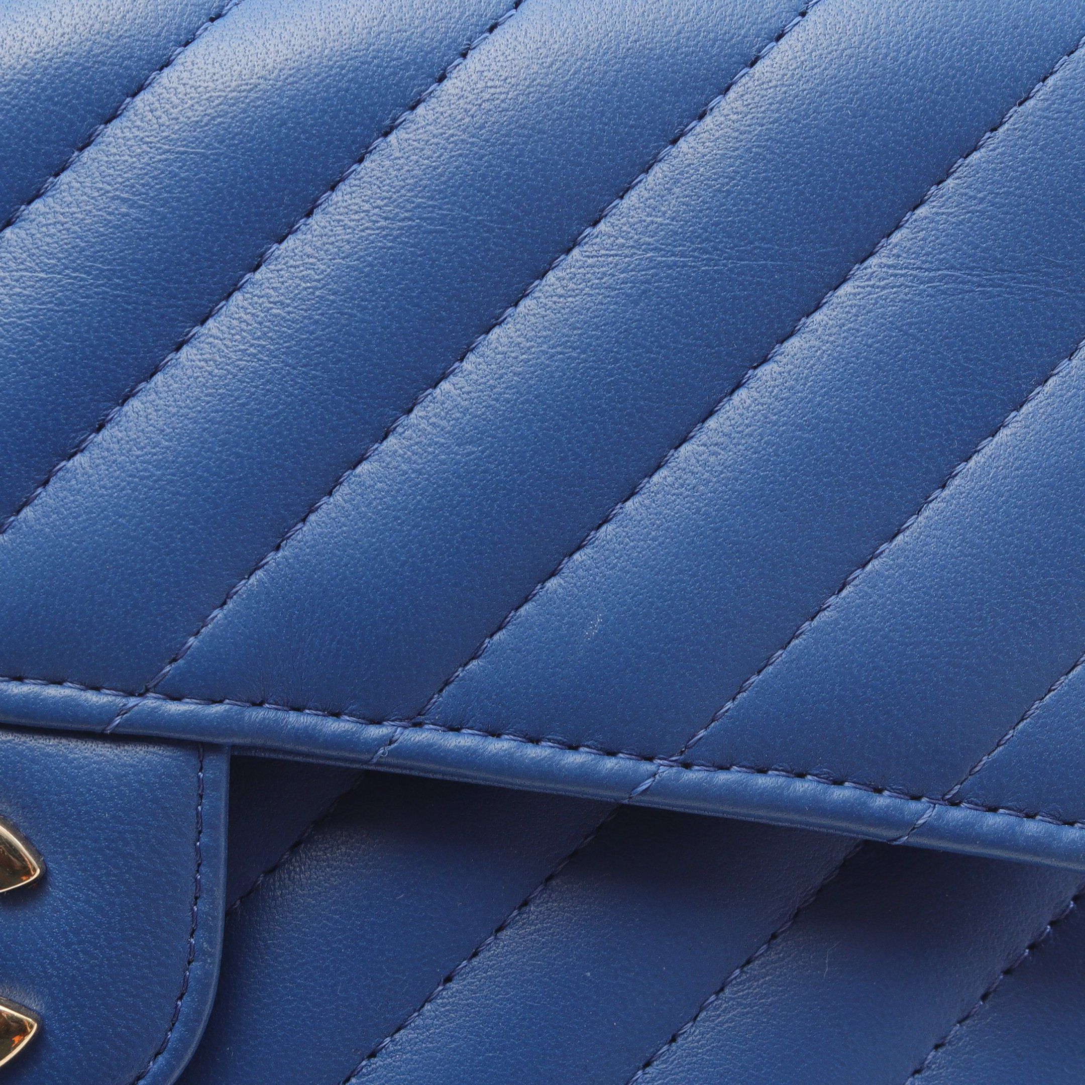 Chanel Chanel Chevron V-Stitch Double Flap Chain Shoulder Bag Lambskin Blue Gold Hardware Size ONE SIZE - 6 Thumbnail
