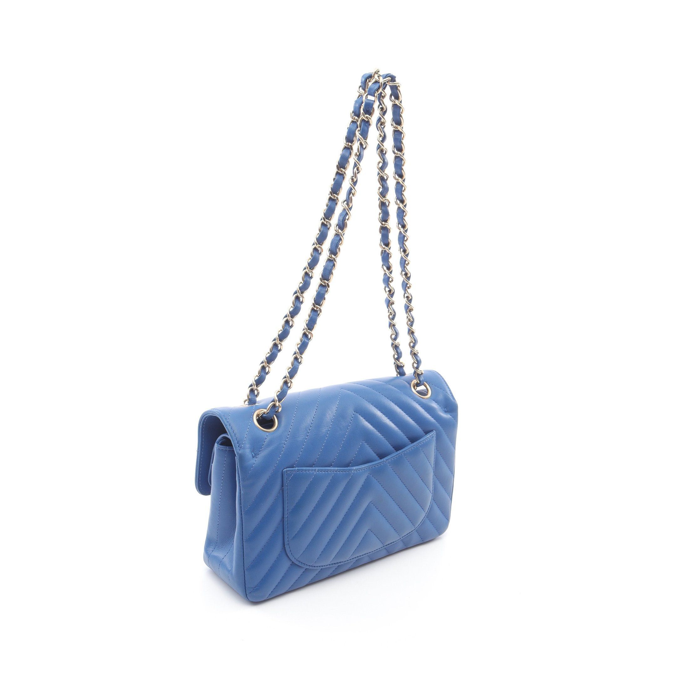 Chanel Chanel Chevron V-Stitch Double Flap Chain Shoulder Bag Lambskin Blue Gold Hardware Size ONE SIZE - 2 Thumbnail