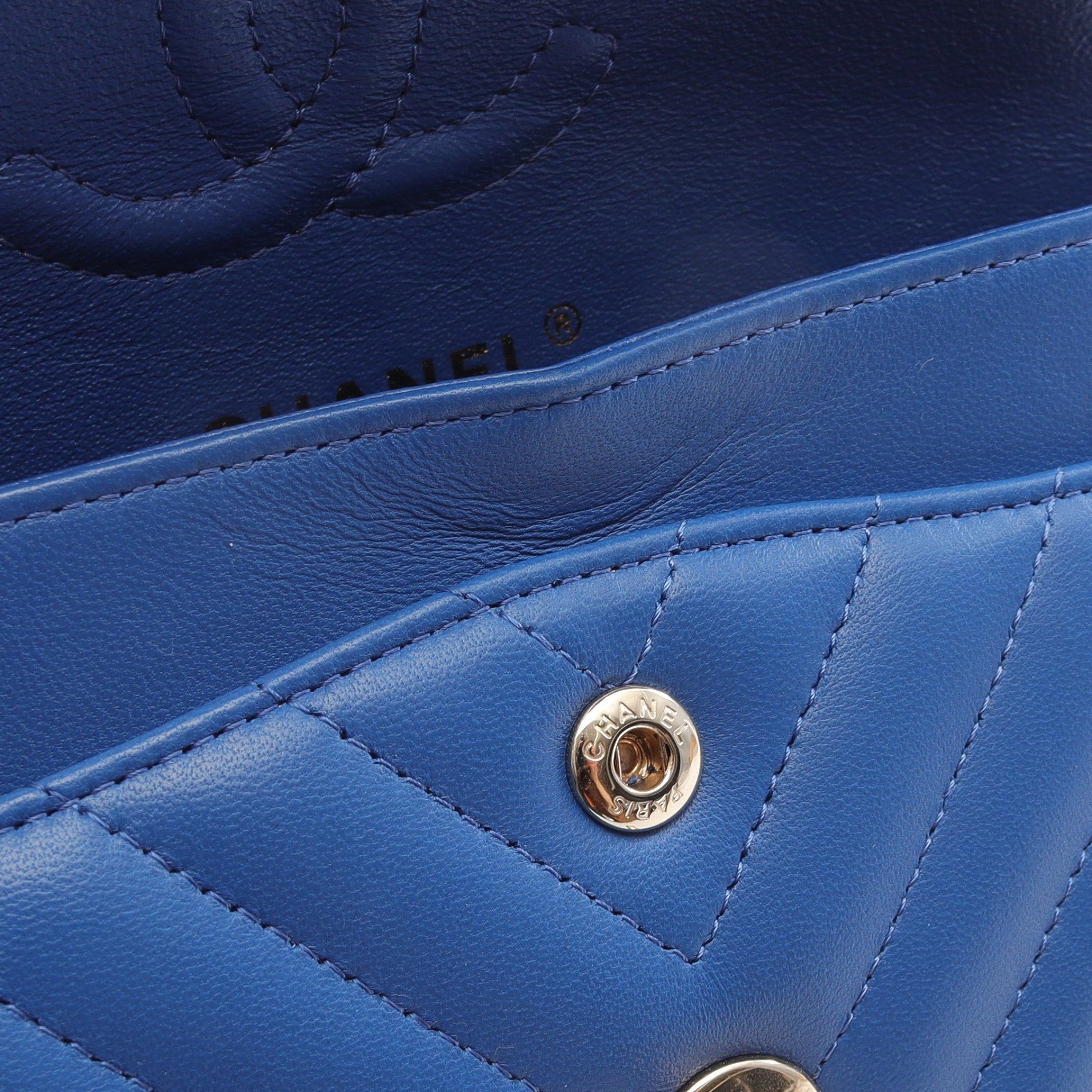 Chanel Chanel Chevron V-Stitch Double Flap Chain Shoulder Bag Lambskin Blue Gold Hardware Size ONE SIZE - 12 Thumbnail