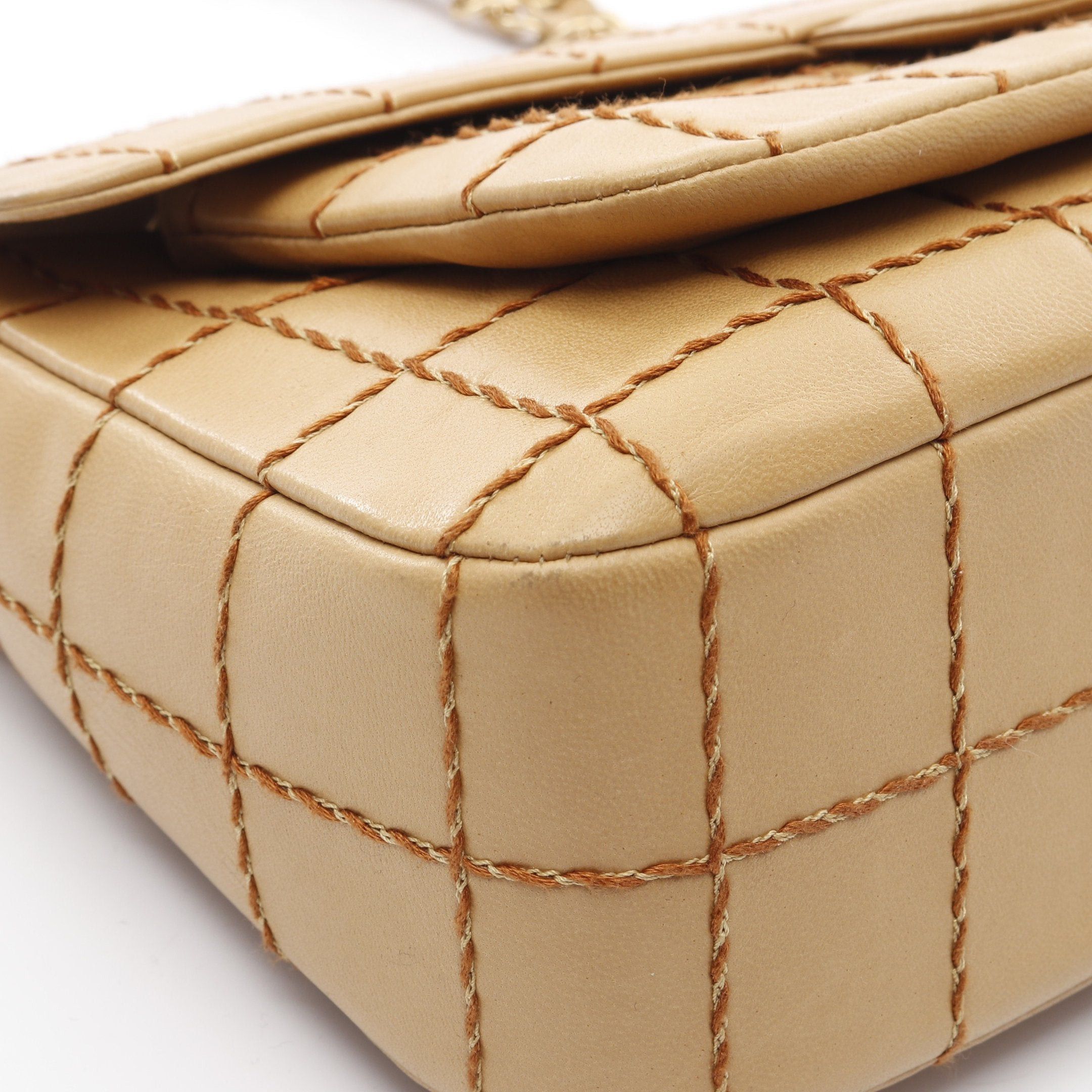Chanel Chanel Chocolate Bar Wild Stitch Chain Shoulder Bag Lambskin Beige Gold Hardware Size ONE SIZE - 6 Thumbnail
