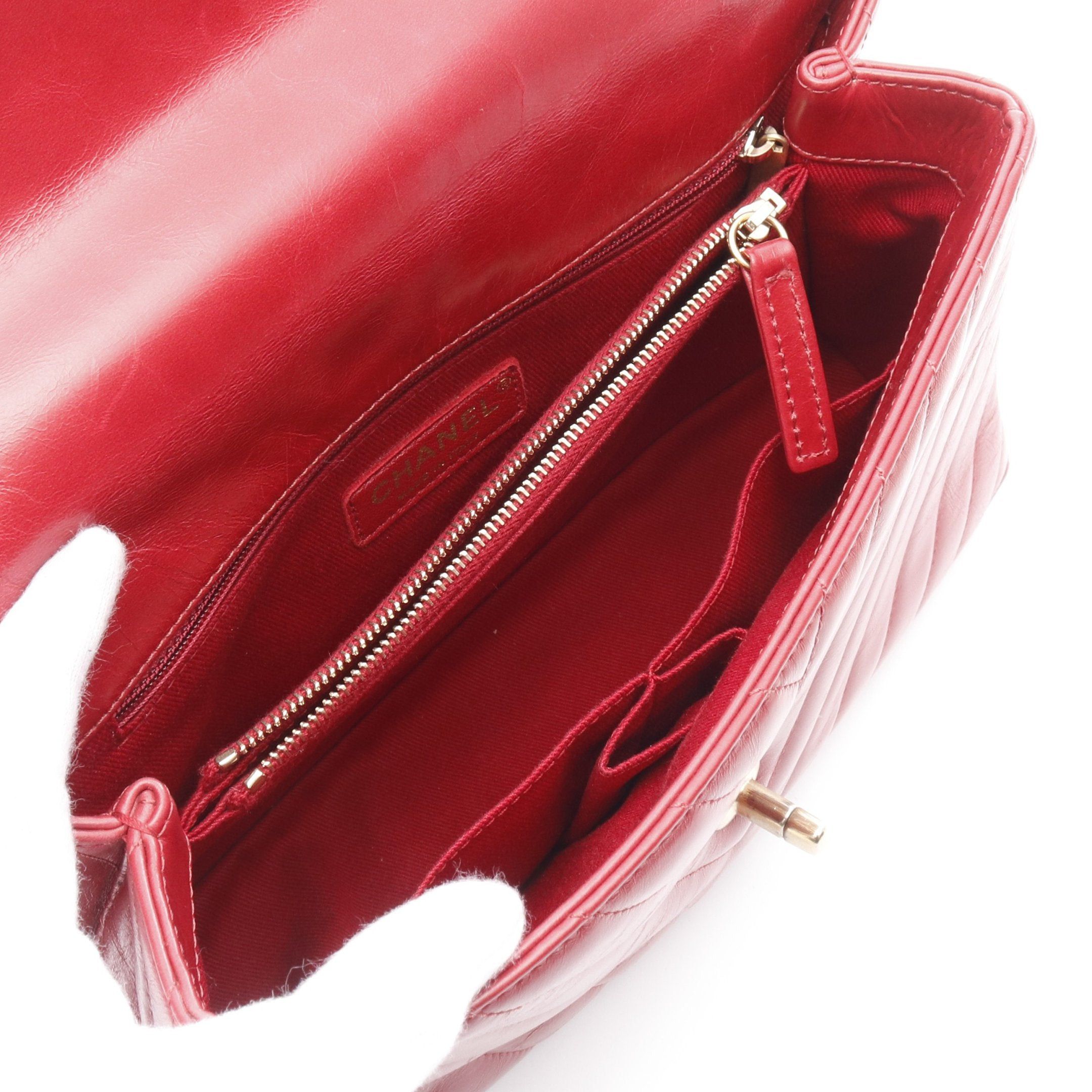 Chanel Chanel Coco Handle 29 Top Flap Bag V-Stitch Chevron Handbag Leather Red Gold Hardware Size ONE SIZE - 3 Thumbnail