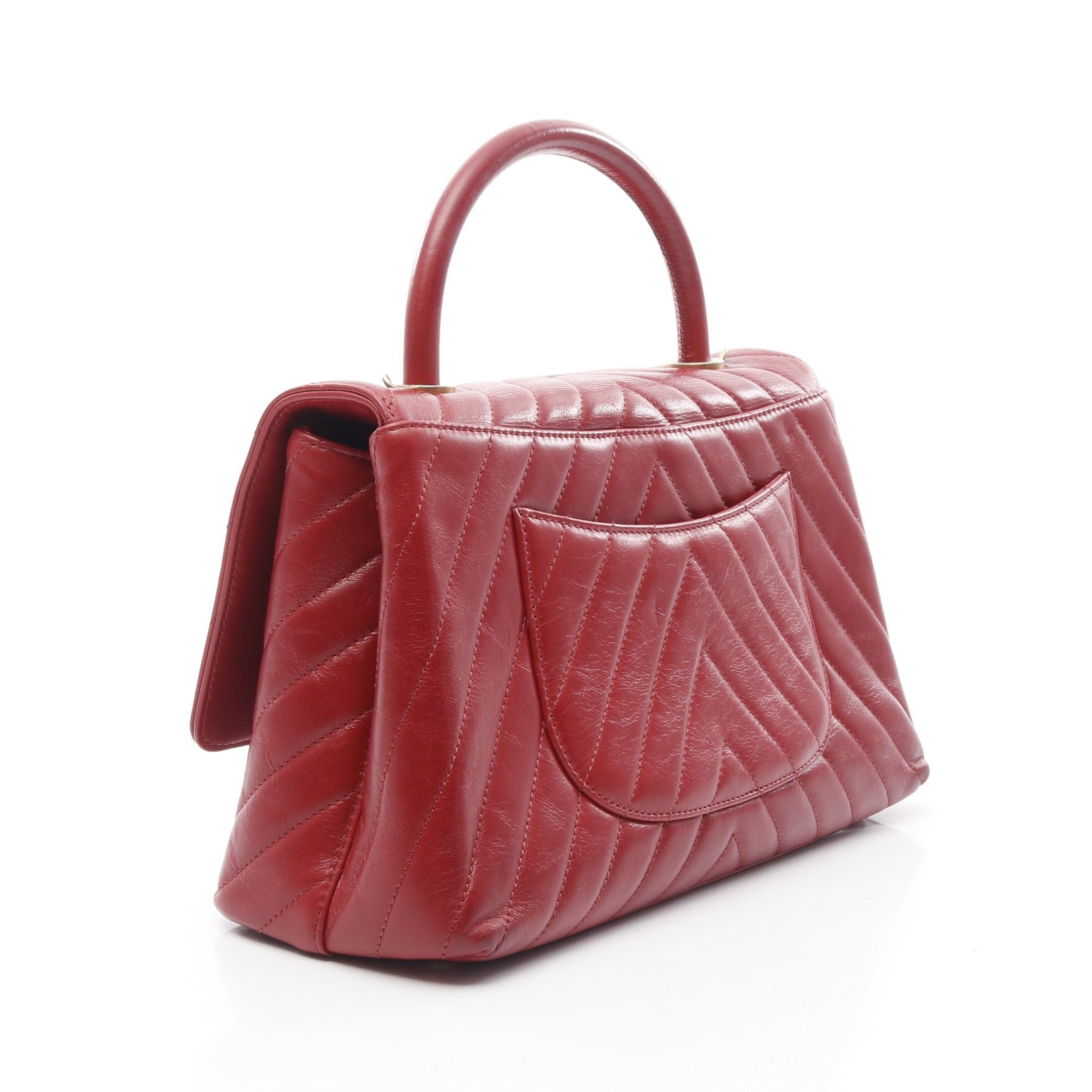 Chanel Chanel Coco Handle 29 Top Flap Bag V-Stitch Chevron Handbag Leather Red Gold Hardware Size ONE SIZE - 2 Thumbnail