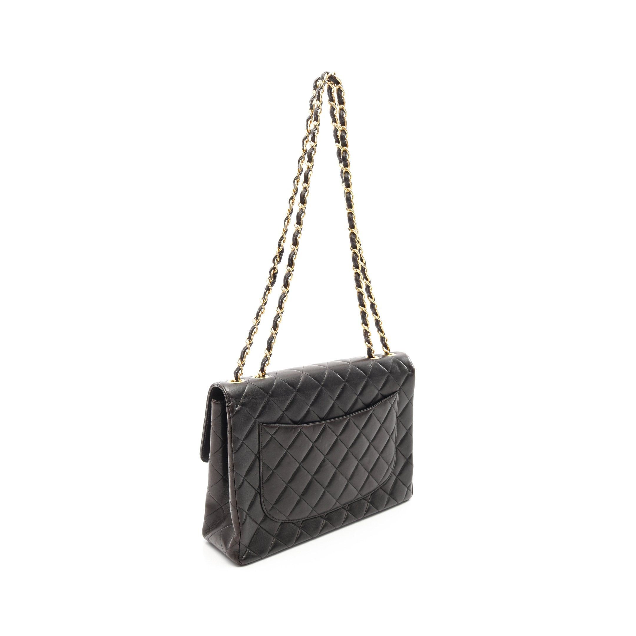 Chanel Chanel Decamatlassé 30 Single Flap Double Chain Shoulder Bag Lambskin Black Gold Hardware Size ONE SIZE - 2 Thumbnail