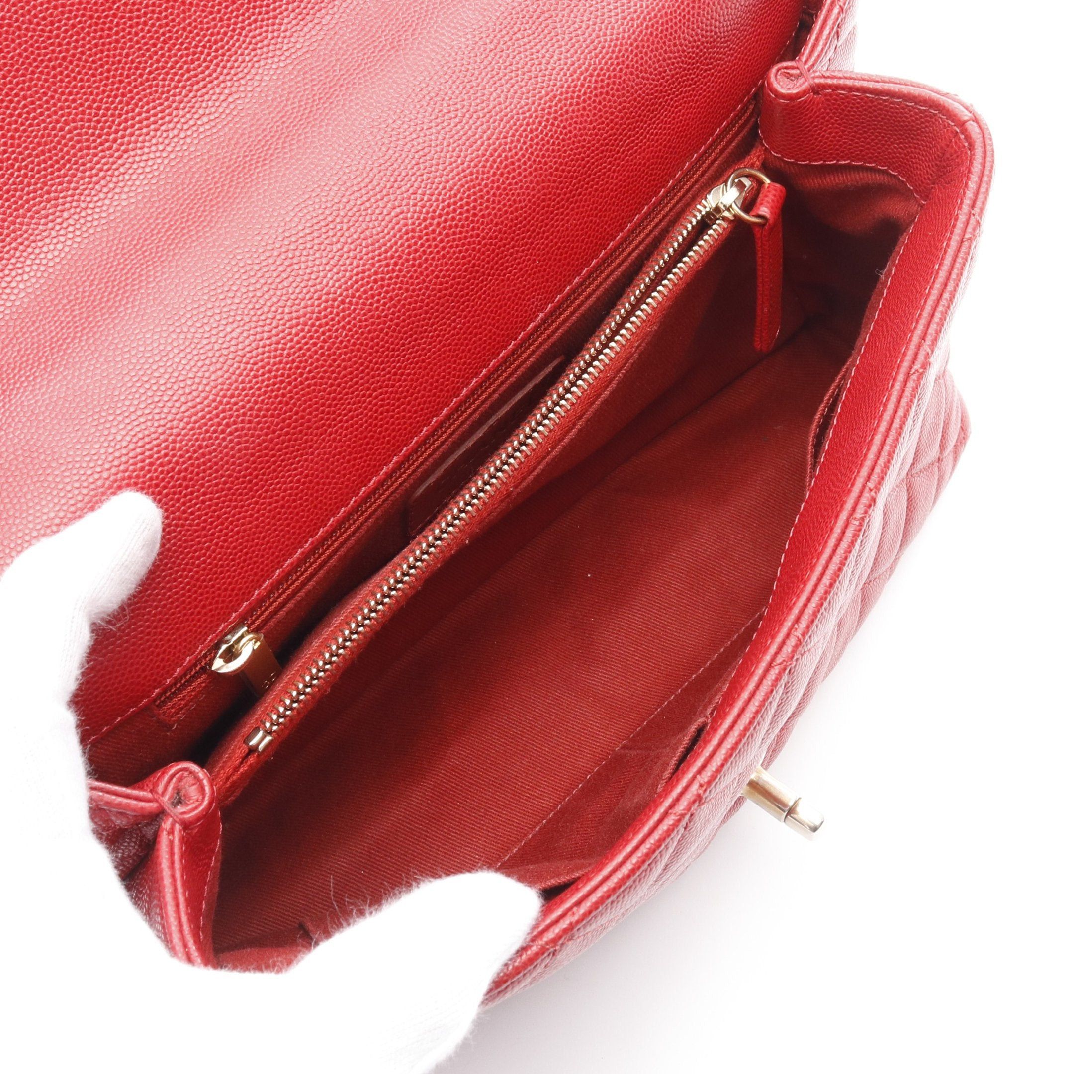 Chanel Chanel Coco Handle 29 Top Flap Bag Matelasse Handbag Caviar Skin Red Gold Hardware Size ONE SIZE - 3 Thumbnail