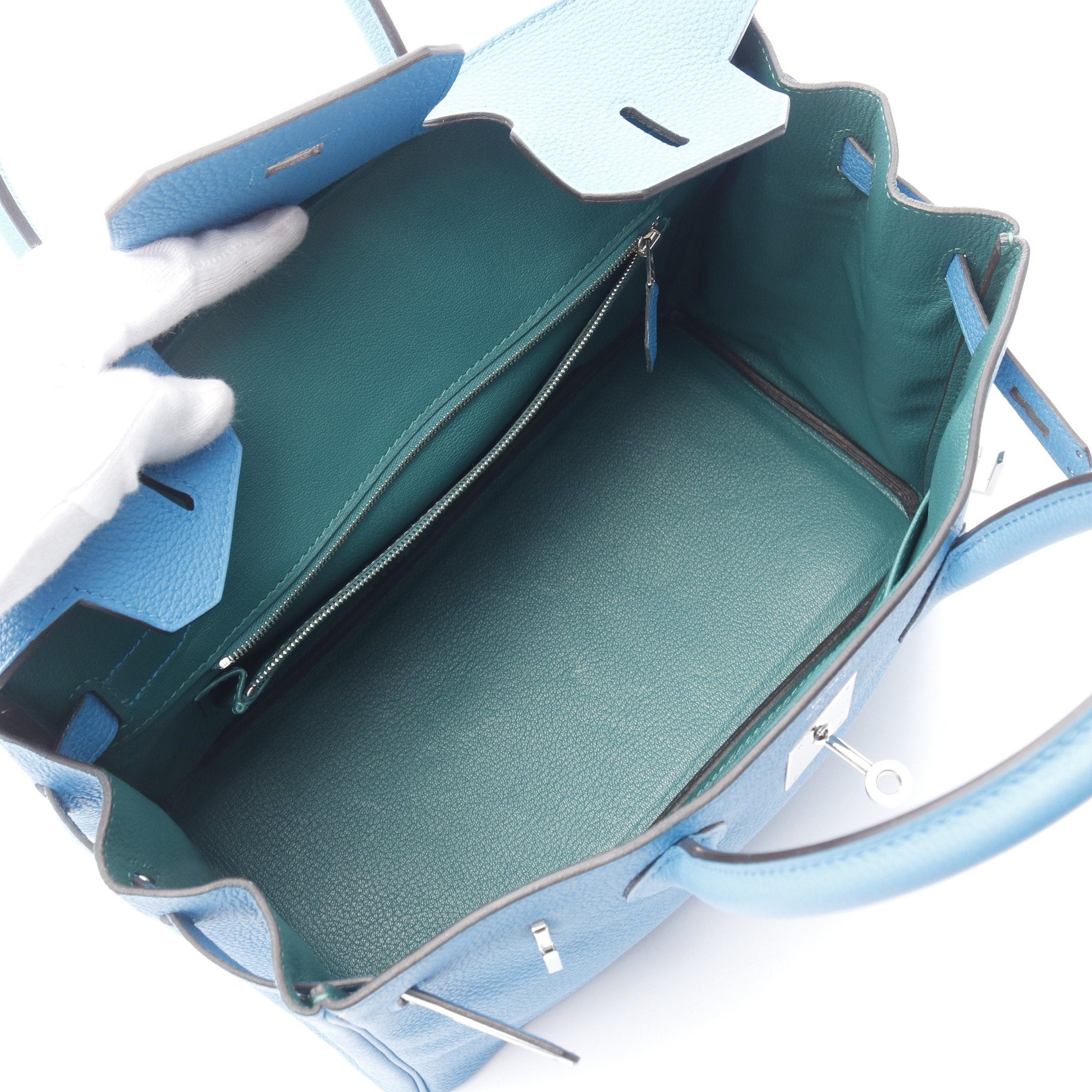 Hermes Hermes Birkin 30 Verso Blue Zanzibar Malachite Handbag Togo Light Green Silver Hardware A Stamp Size ONE SIZE - 3 Thumbnail