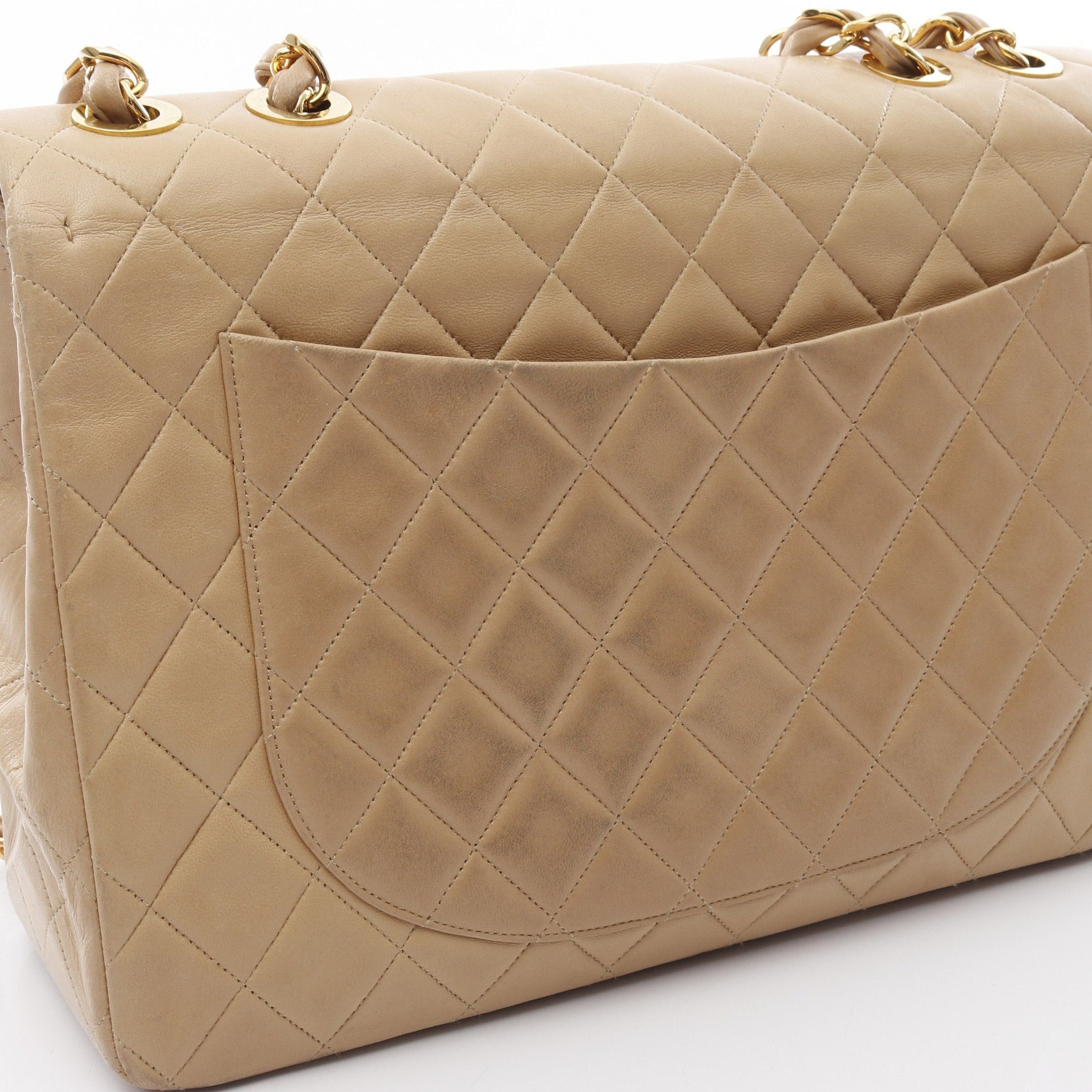 Chanel Chanel Decamatlassé 34 Double Chain Shoulder Bag Lambskin Beige Gold Hardware Size ONE SIZE - 9 Thumbnail