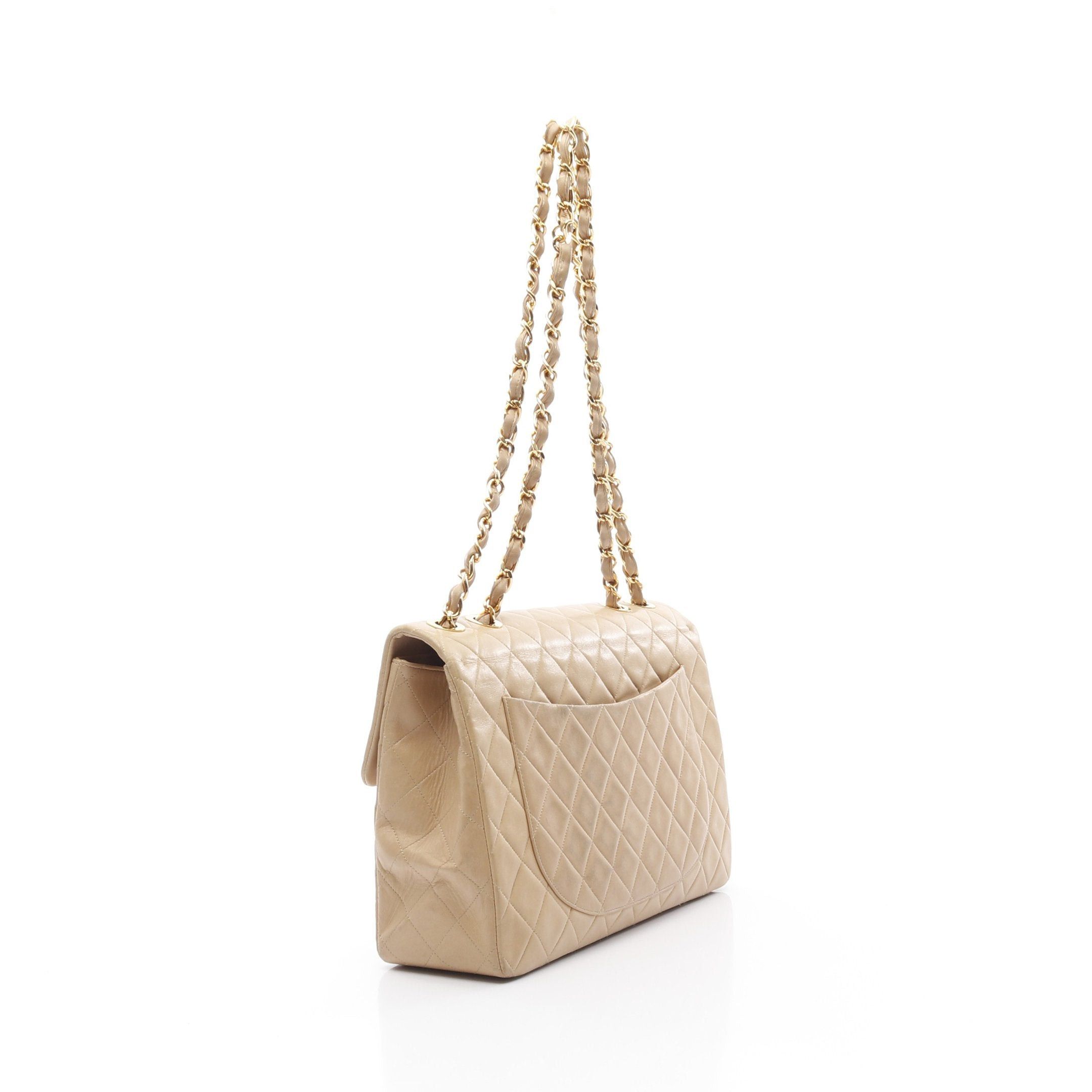 Chanel Chanel Decamatlassé 34 Double Chain Shoulder Bag Lambskin Beige Gold Hardware Size ONE SIZE - 2 Thumbnail