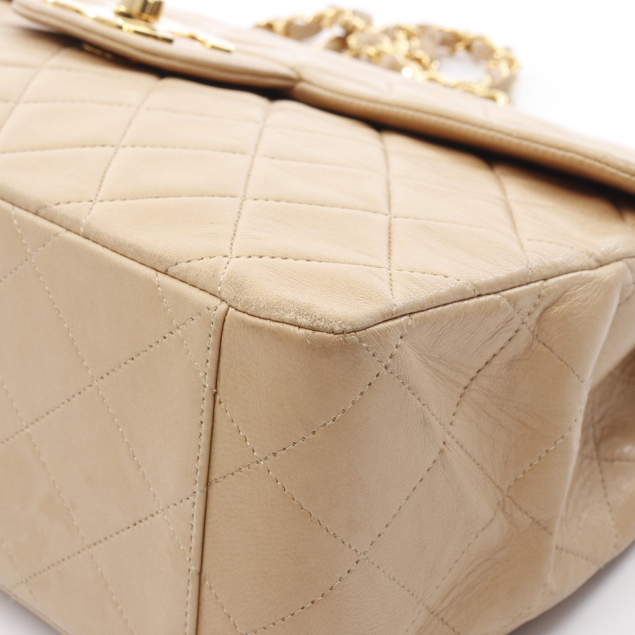 Chanel Chanel Decamatlassé 34 Double Chain Shoulder Bag Lambskin Beige Gold Hardware Size ONE SIZE - 7 Thumbnail