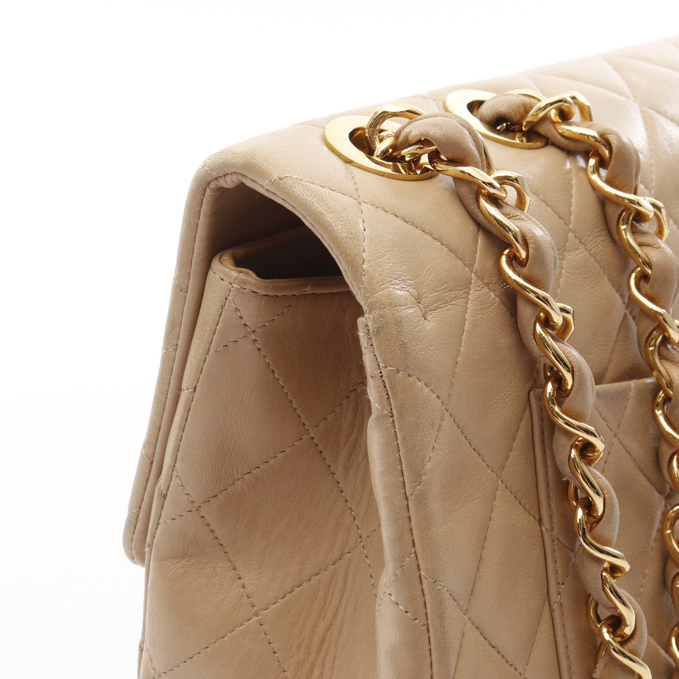 Chanel Chanel Decamatlassé 34 Double Chain Shoulder Bag Lambskin Beige Gold Hardware Size ONE SIZE - 10 Thumbnail