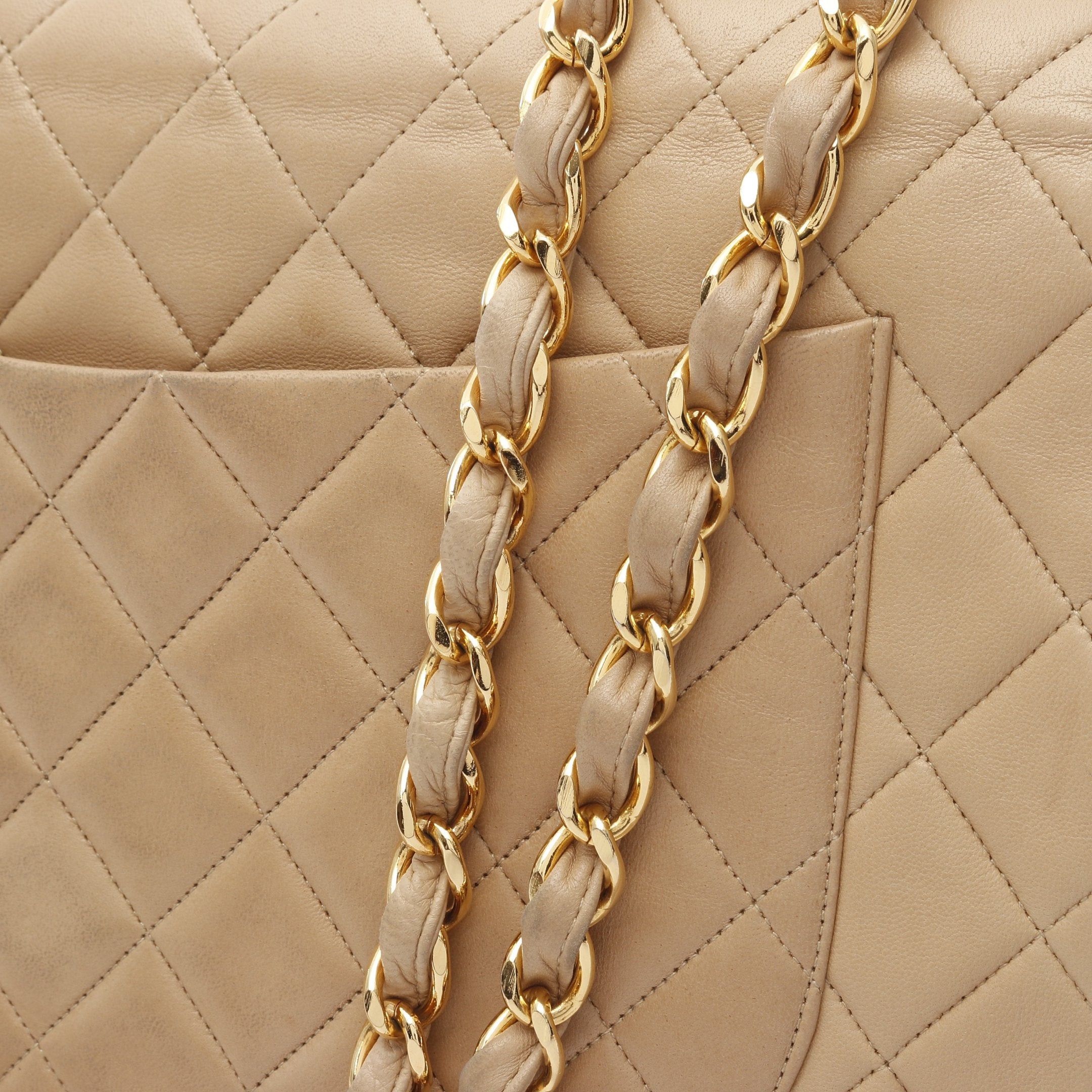 Chanel Chanel Decamatlassé 34 Double Chain Shoulder Bag Lambskin Beige Gold Hardware Size ONE SIZE - 12 Thumbnail