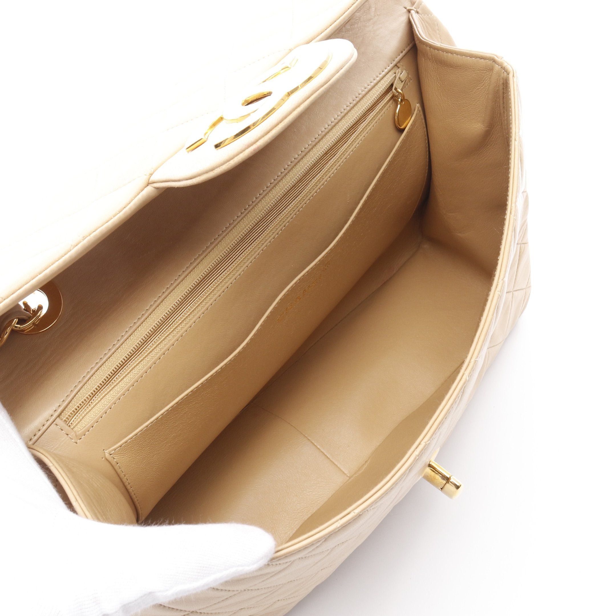 Chanel Chanel Decamatlassé 34 Double Chain Shoulder Bag Lambskin Beige Gold Hardware Size ONE SIZE - 3 Thumbnail
