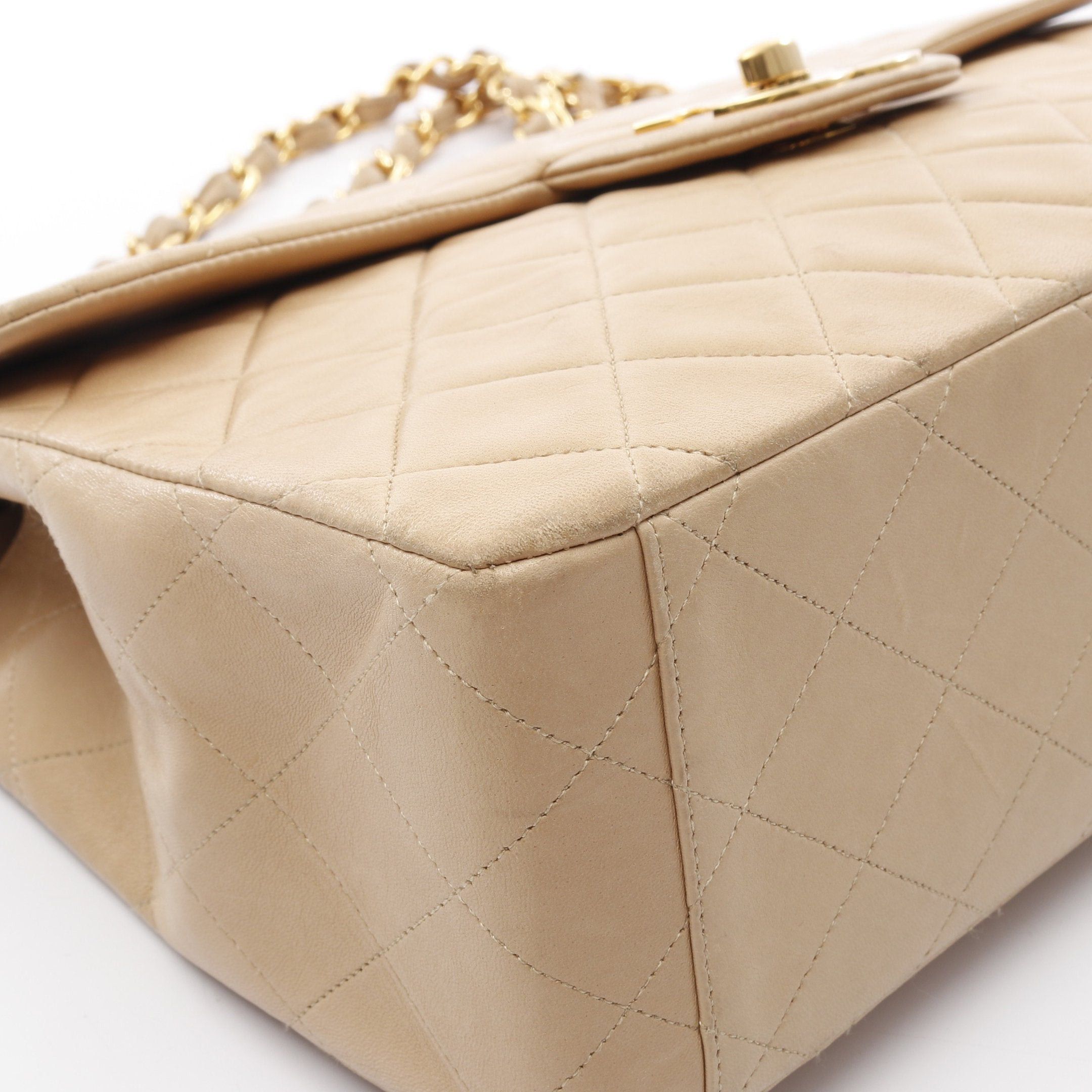 Chanel Chanel Decamatlassé 34 Double Chain Shoulder Bag Lambskin Beige Gold Hardware Size ONE SIZE - 6 Thumbnail