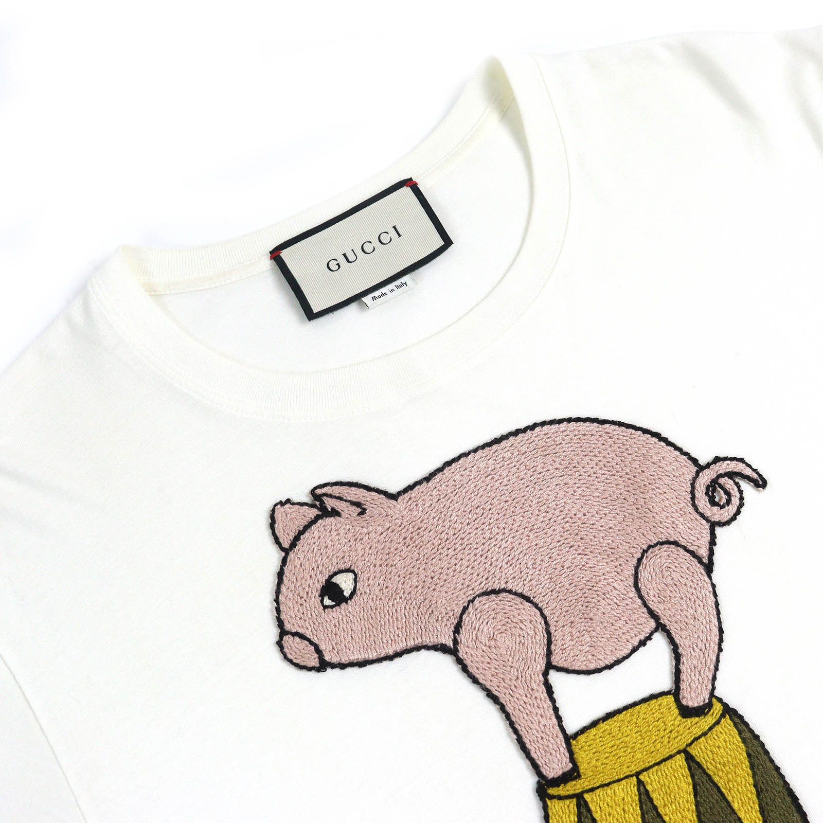 Gucci Gucci Gucci EQUILIBRIUM Pig Embroidery Cotton T-shirt Cotton T-Shirts 615044 DUTY FREE for USA Size ONE SIZE - 4 Thumbnail