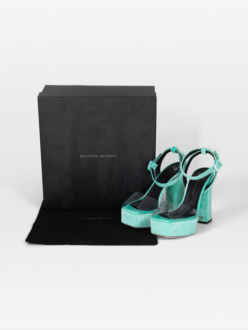 Giuseppe Zanotti Light Blue Velvet New Betty Plexi Heels Size US 7.5 / IT 37.5 - 6 Thumbnail