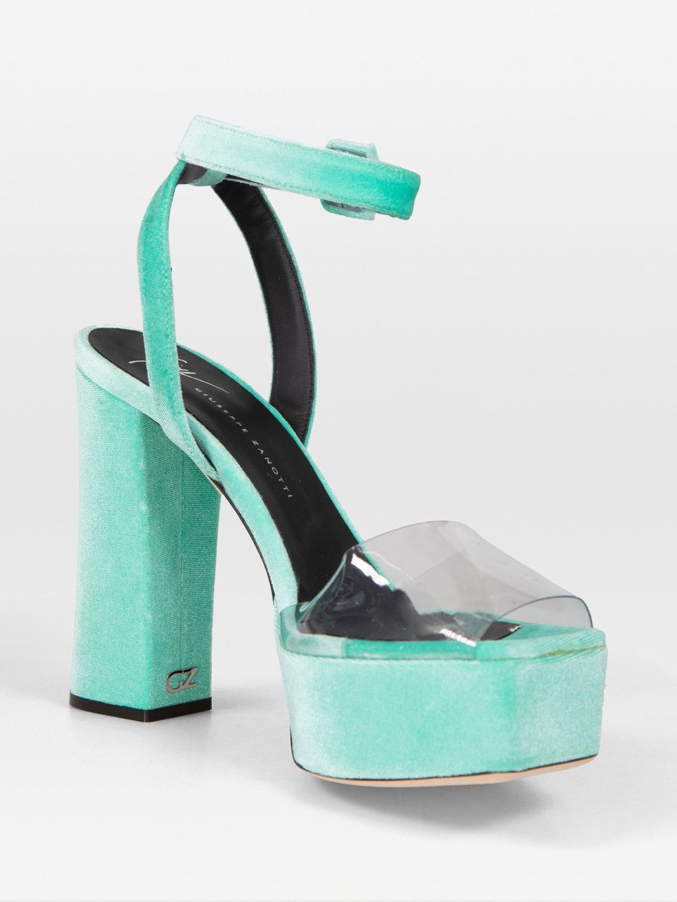 Giuseppe Zanotti Light Blue Velvet New Betty Plexi Heels Size US 7.5 / IT 37.5 - 2 Thumbnail