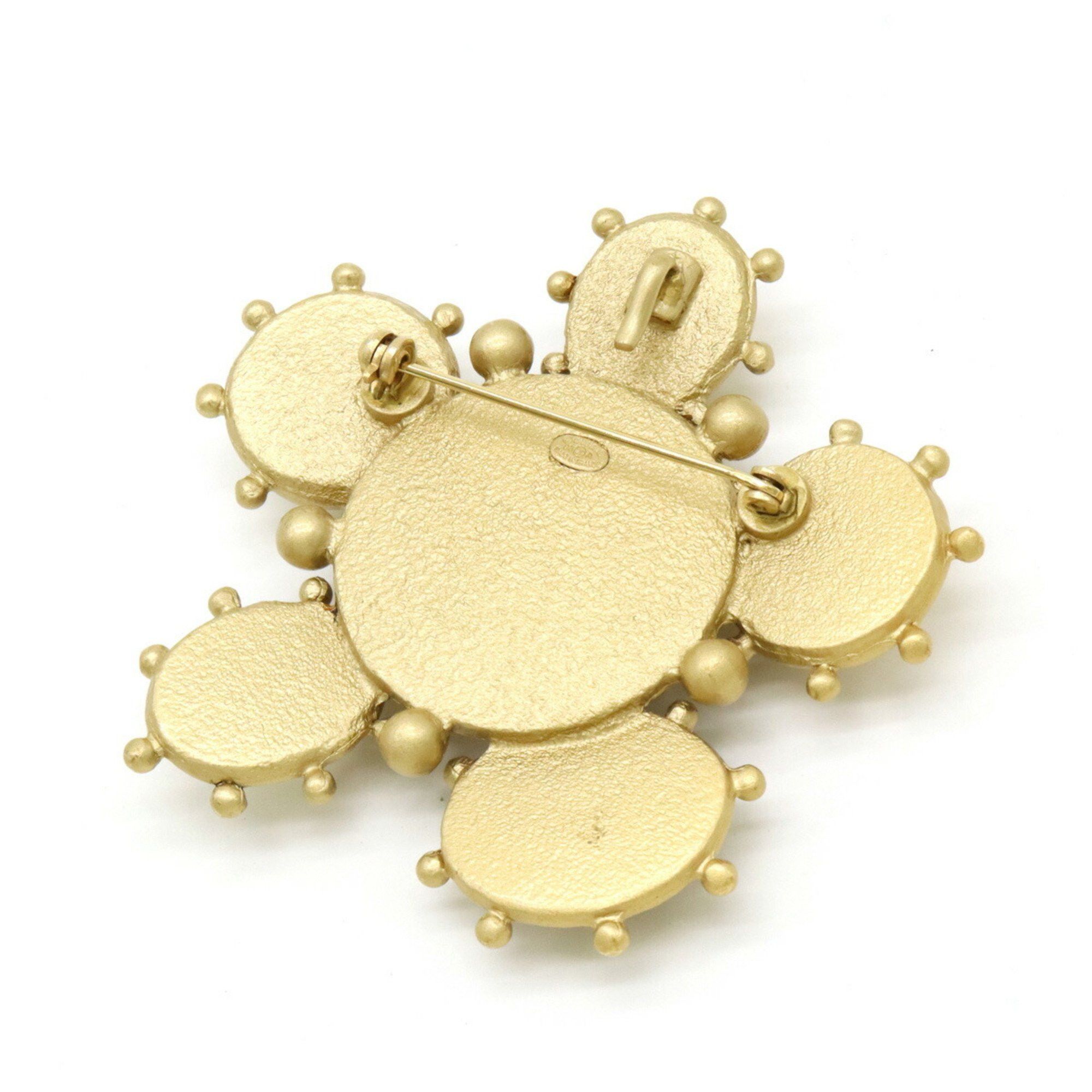 Chanel CHANEL Coco Mark Tweed Faux Pearl Bijou Rhinestone Pin Brooch GP Gold 05A Size ONE SIZE - 3 Thumbnail
