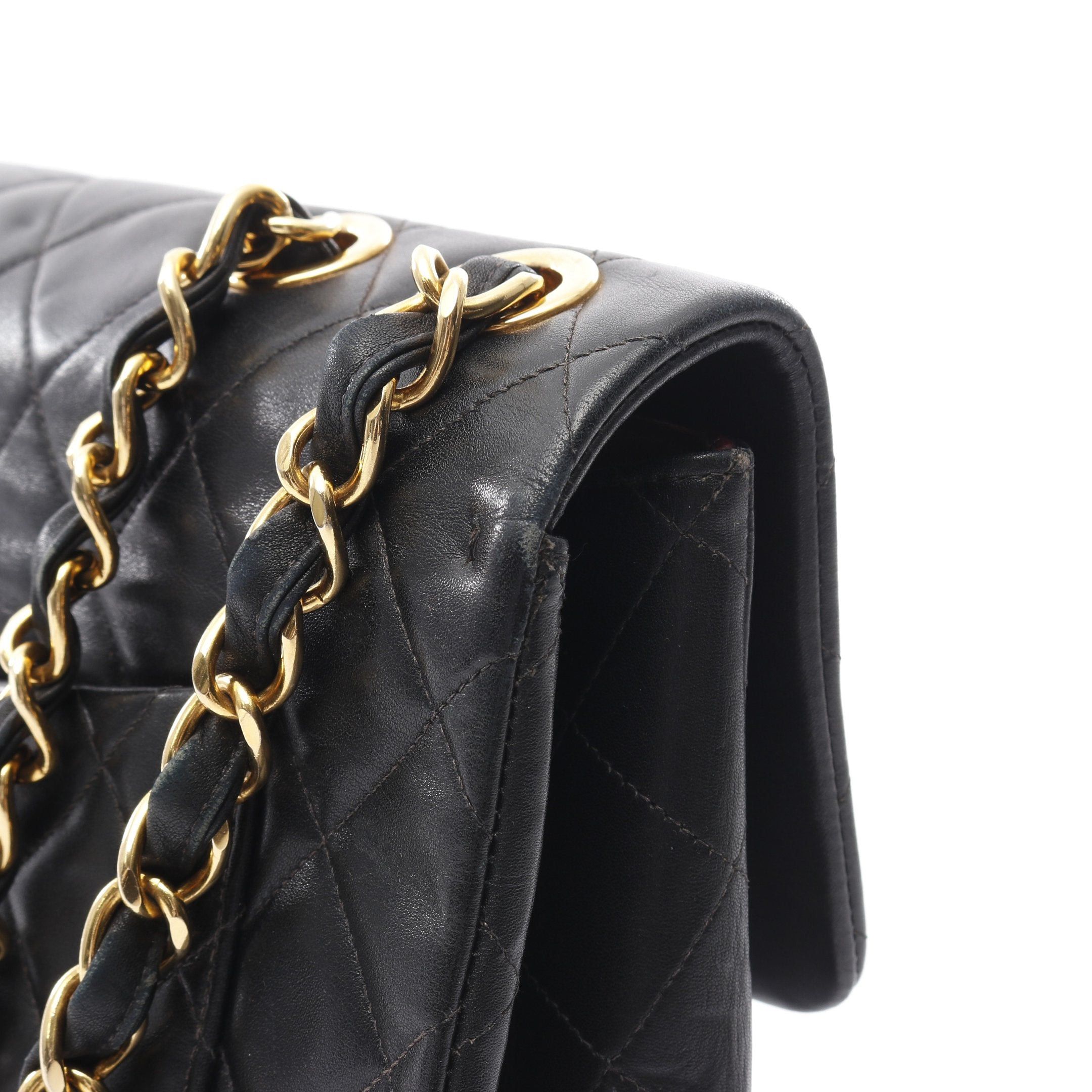 Chanel Chanel Decamatlassé 34 Double Chain Shoulder Bag Lambskin Black Gold Hardware Size ONE SIZE - 12 Thumbnail