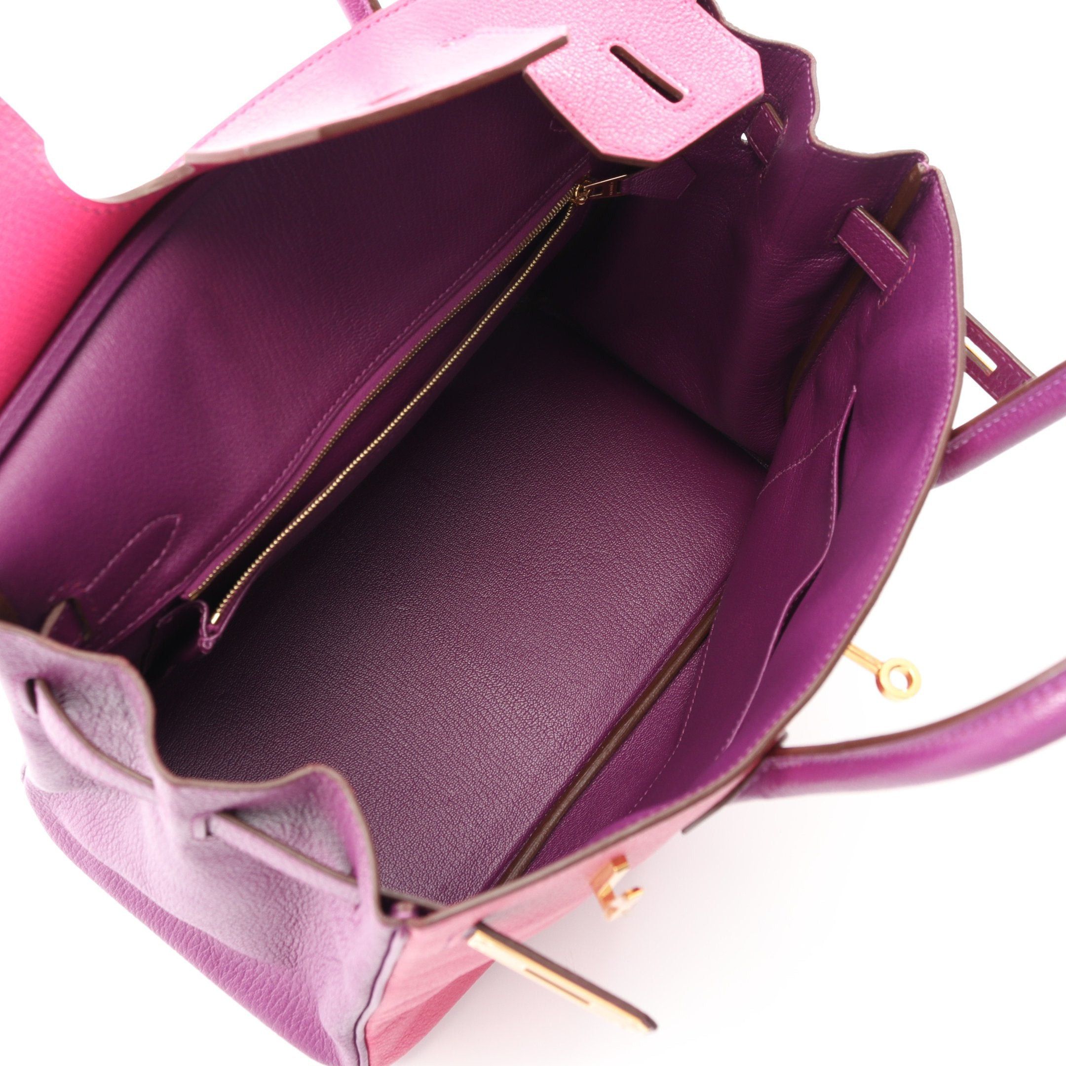 Hermes Hermes Birkin 30 Rose Shocking Anemone Handbag Chevre Pink Purple Gold Hardware T Stamp Size ONE SIZE - 3 Thumbnail