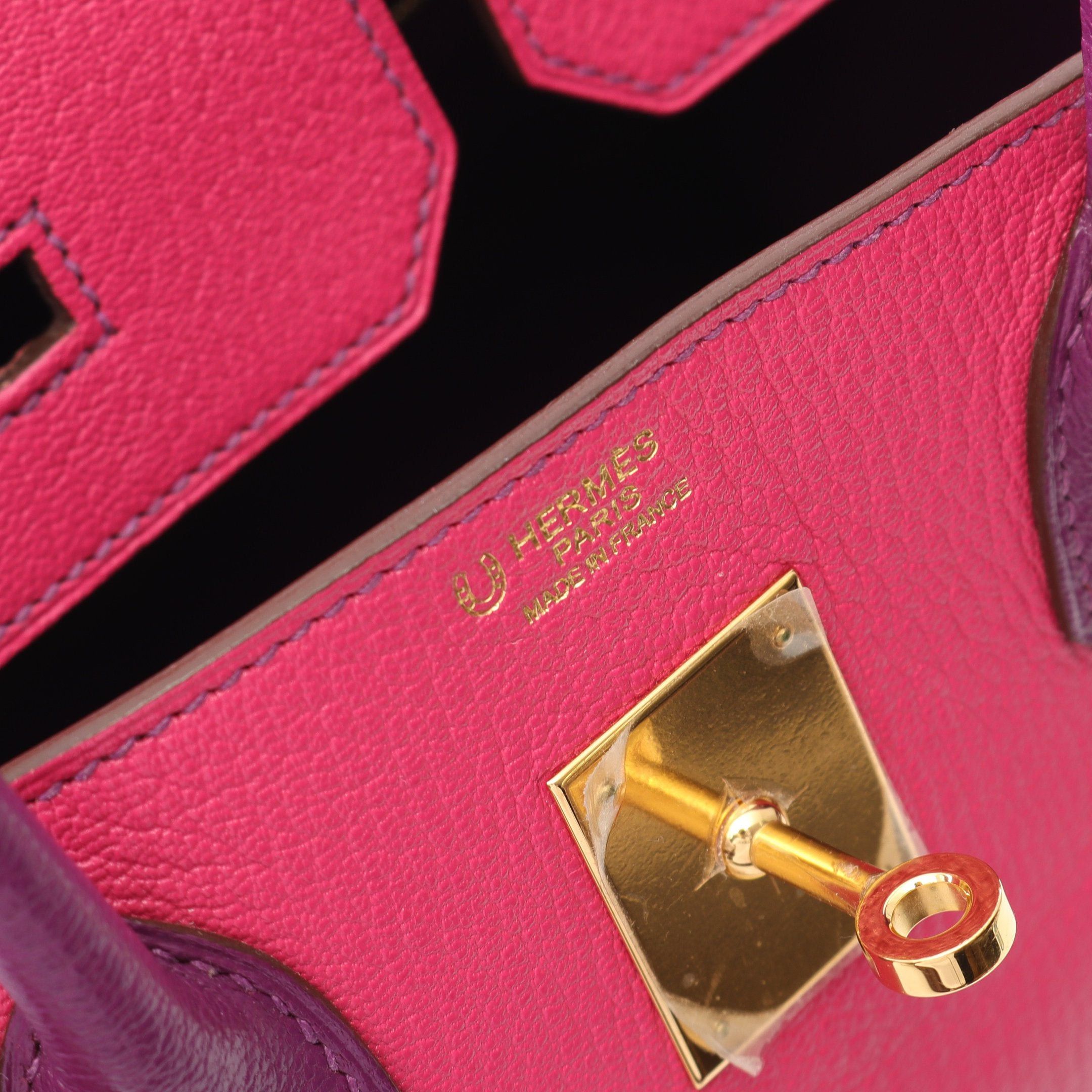 Hermes Hermes Birkin 30 Rose Shocking Anemone Handbag Chevre Pink Purple Gold Hardware T Stamp Size ONE SIZE - 4 Thumbnail