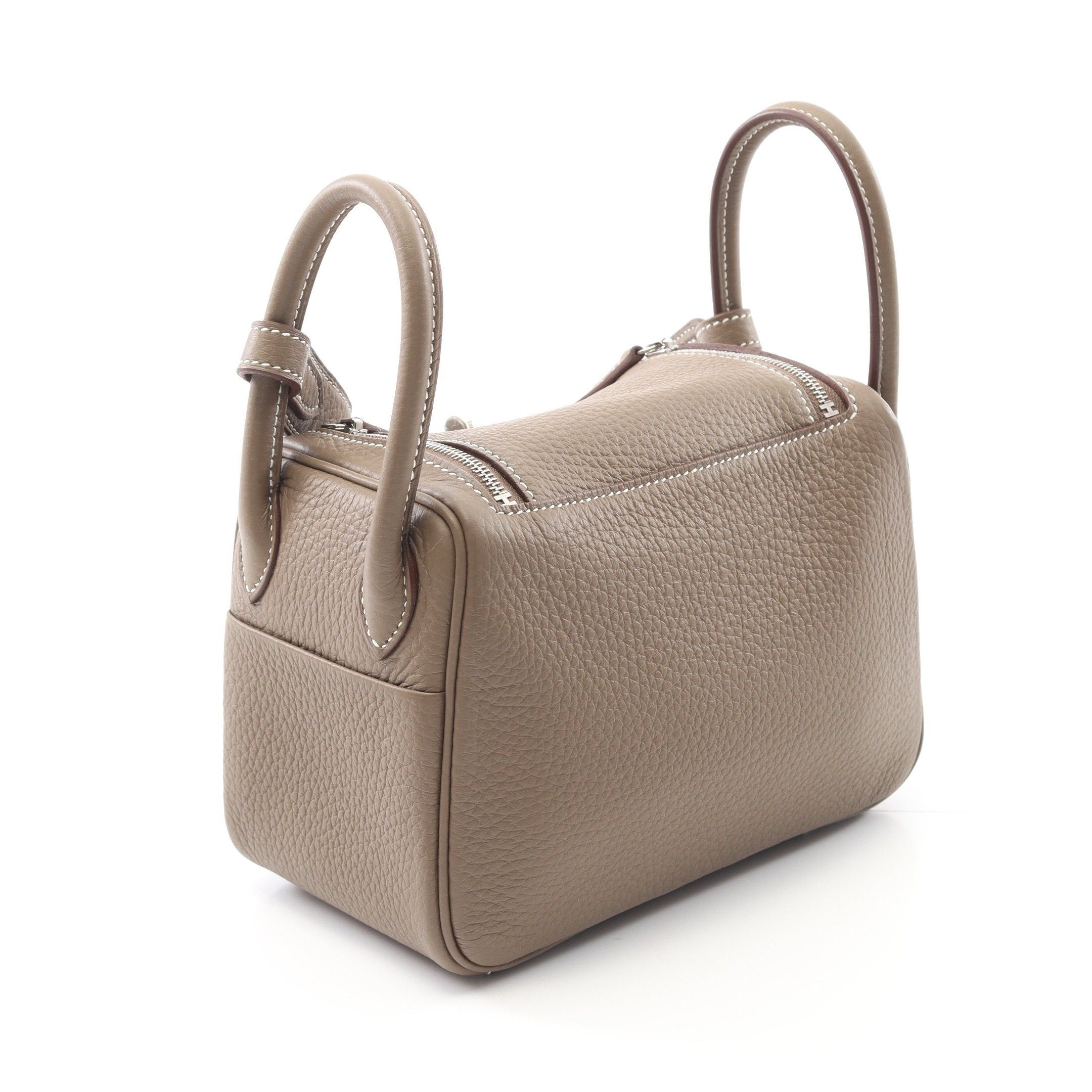 Hermes Hermes Lindy Mini Etoupe Shoulder Bag Clemence Leather Gray Brown Silver Hardware Double Engraved Size ONE SIZE - 2 Thumbnail