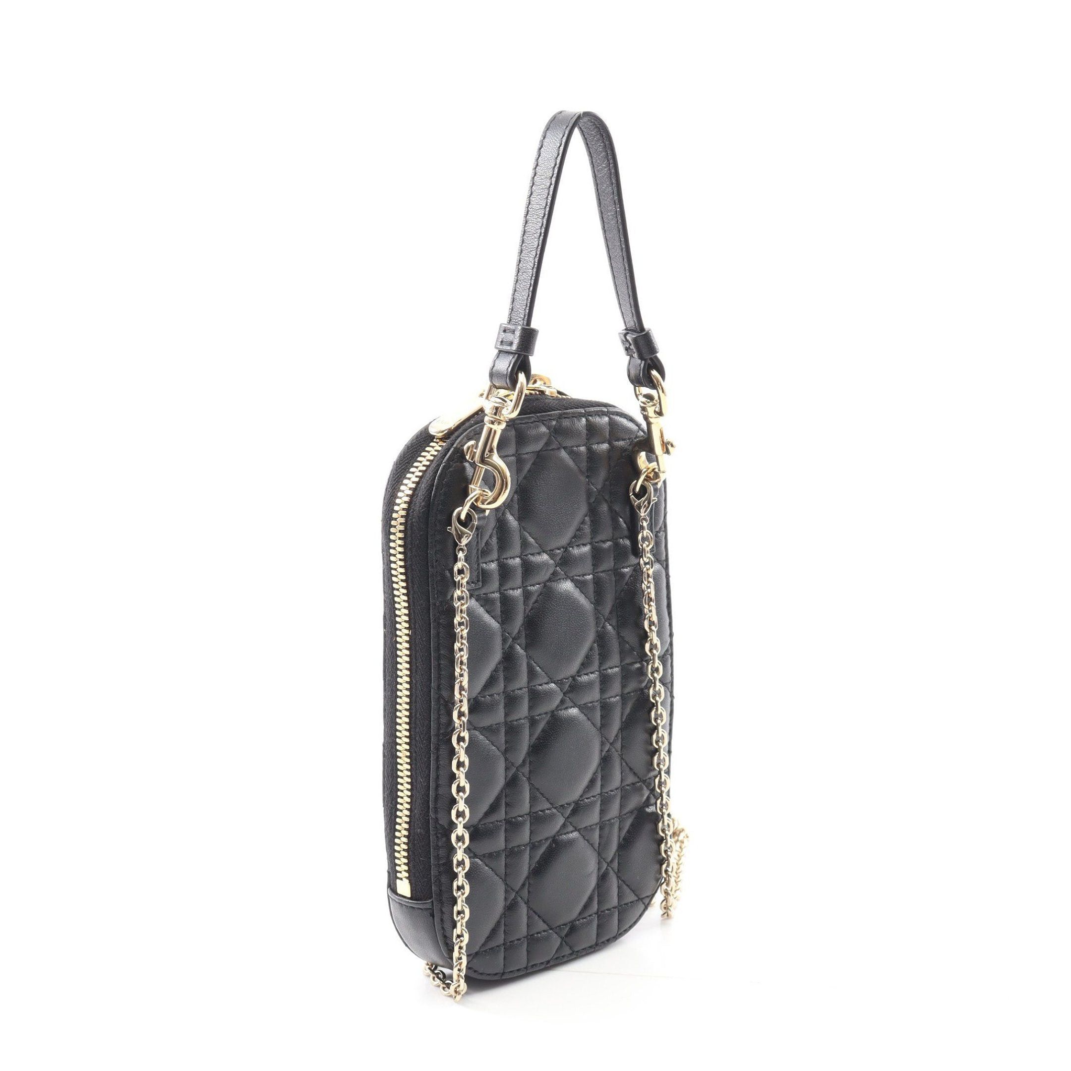 Dior Dior Lady Dior Phone Holder Canage Handbag Leather Black Size ONE SIZE - 2 Thumbnail