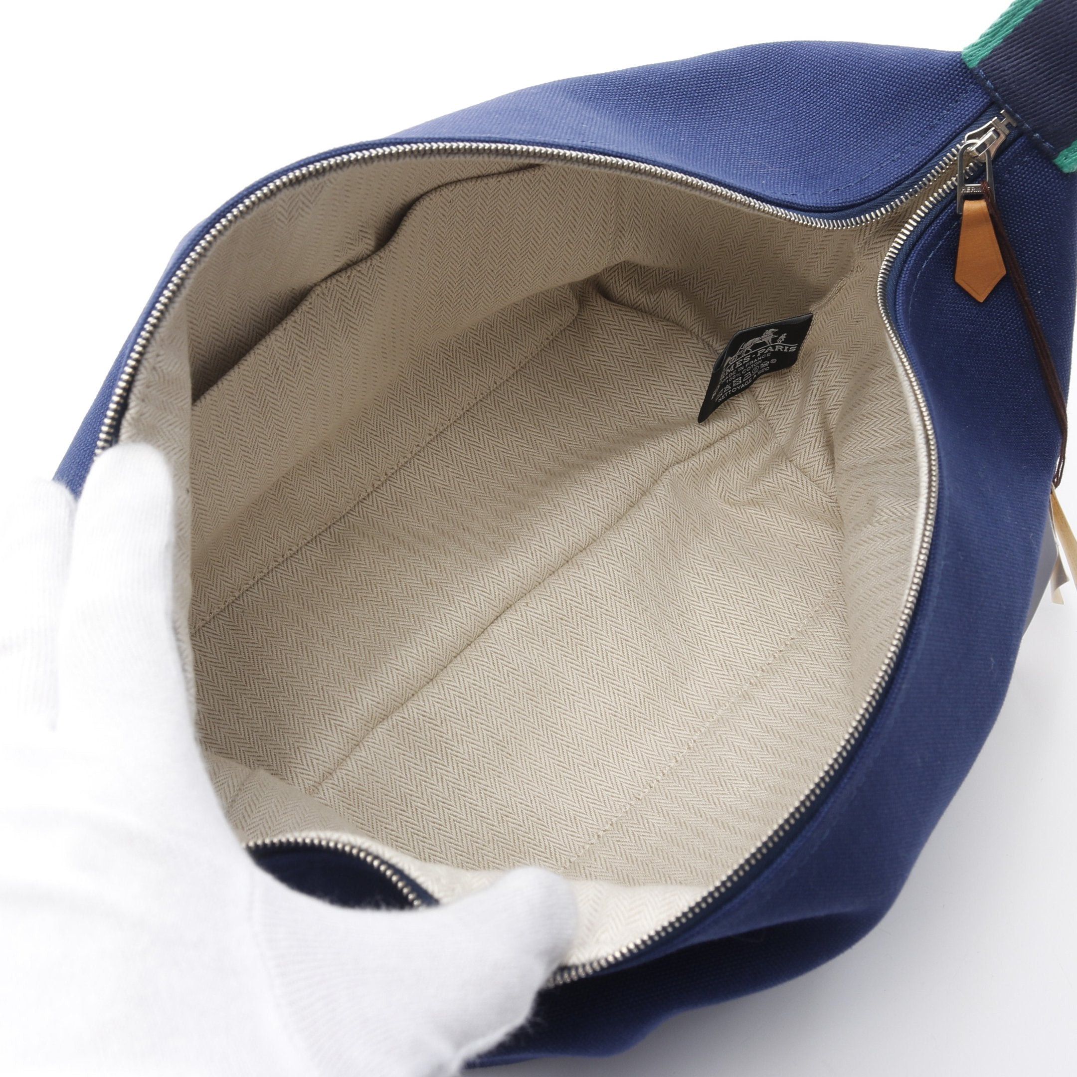 Hermes Hermes Bride A Brac Gm Blue Marine Handbag Canvas Navy Green Silver Hardware Size ONE SIZE - 3 Thumbnail