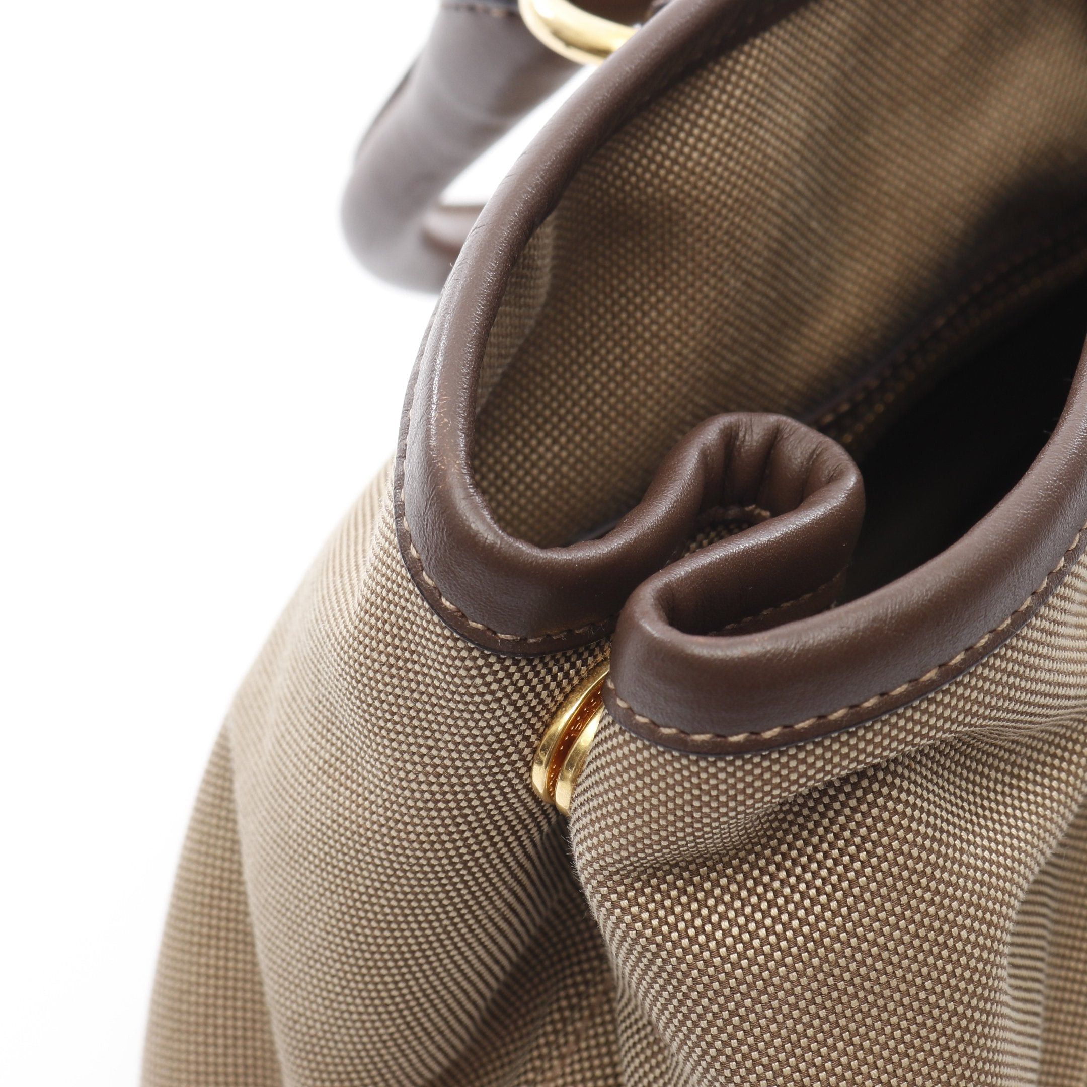 Prada Prada Logo Jacquard Handbag Tote Bag Canvas Leather Beige Brown Size ONE SIZE - 9 Thumbnail