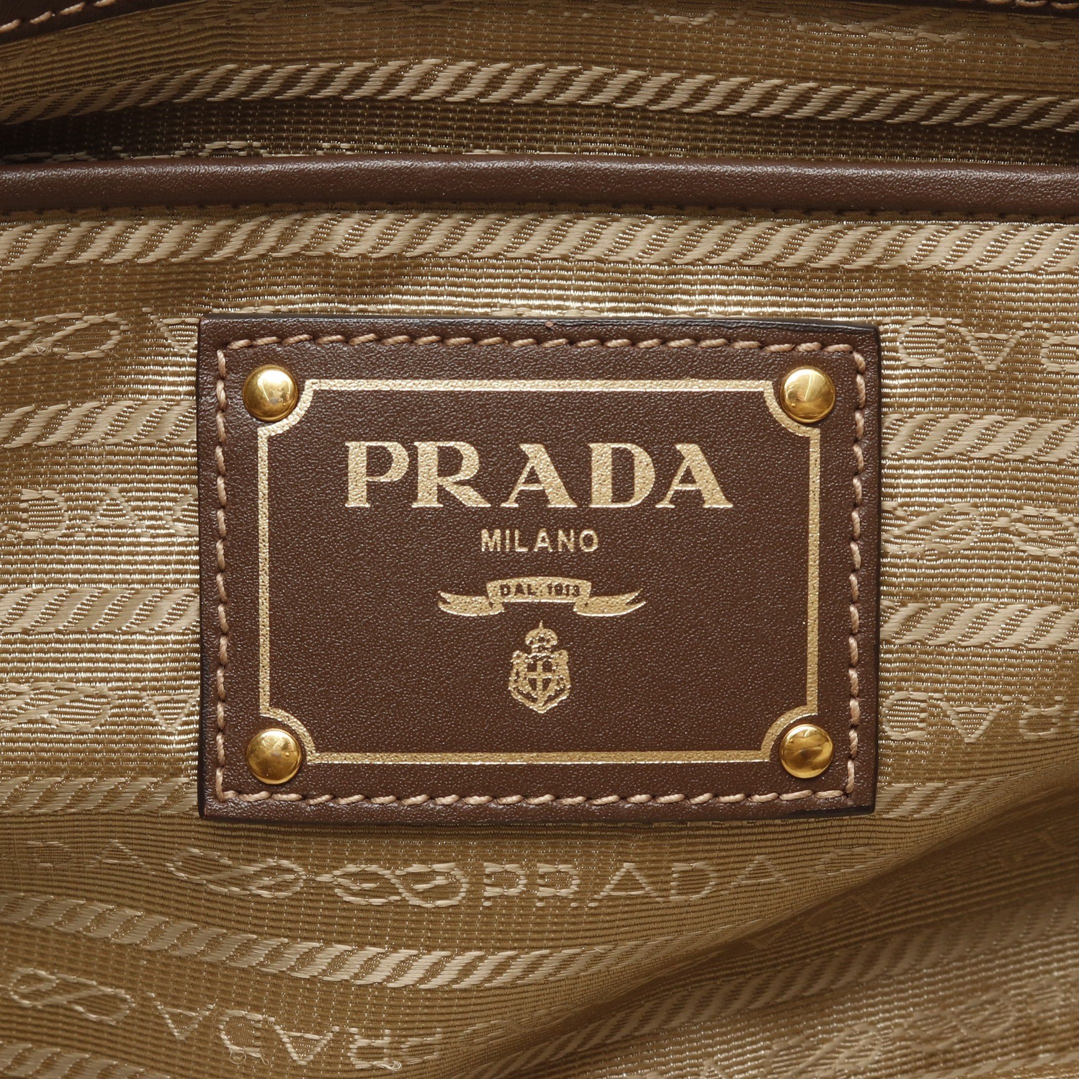 Prada Prada Logo Jacquard Handbag Tote Bag Canvas Leather Beige Brown Size ONE SIZE - 4 Thumbnail