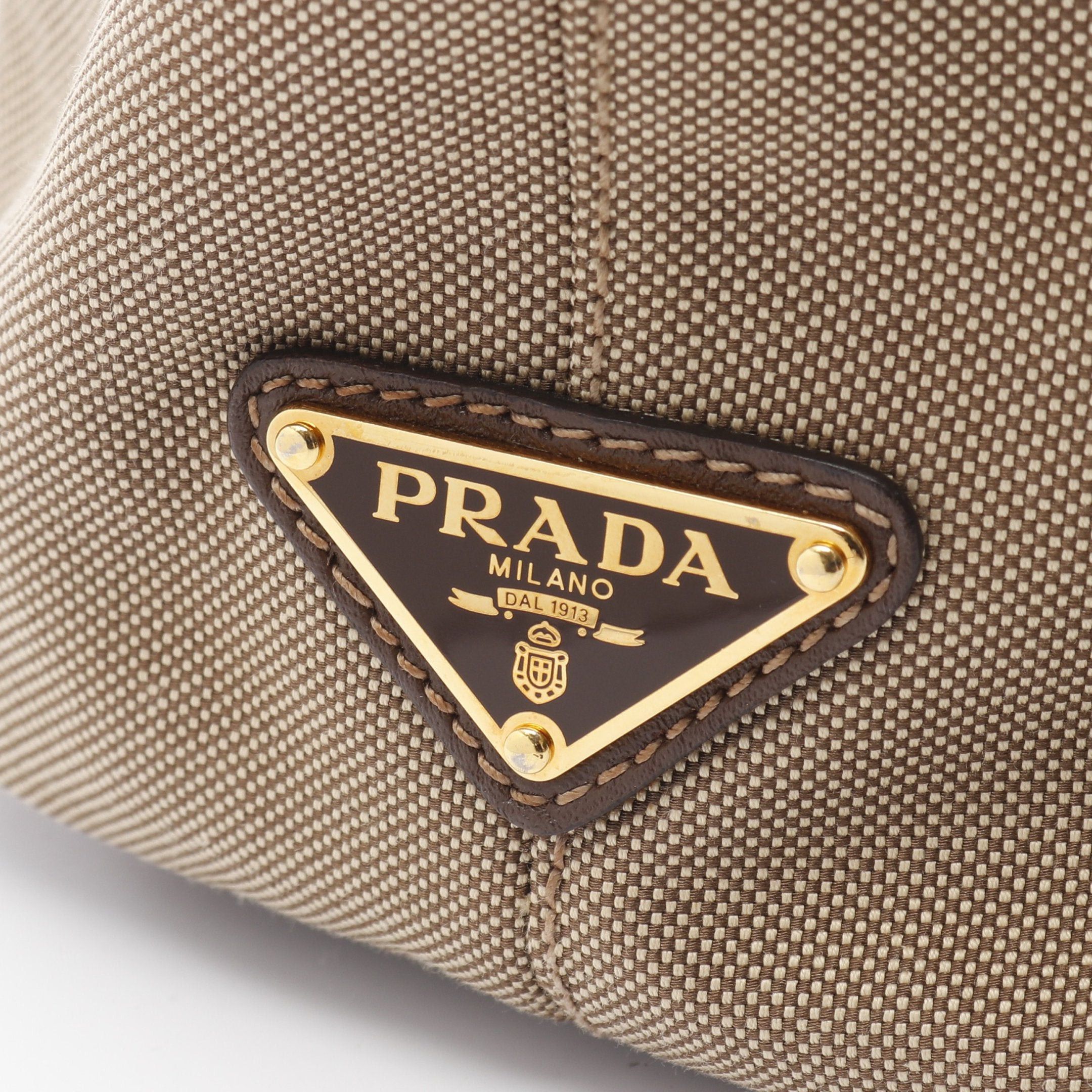Prada Prada Logo Jacquard Handbag Tote Bag Canvas Leather Beige Brown Size ONE SIZE - 10 Thumbnail