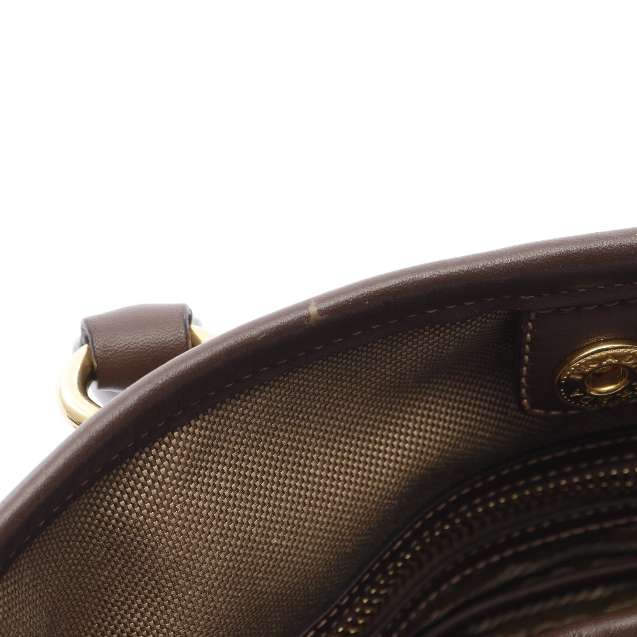 Prada Prada Logo Jacquard Handbag Tote Bag Canvas Leather Beige Brown Size ONE SIZE - 8 Thumbnail