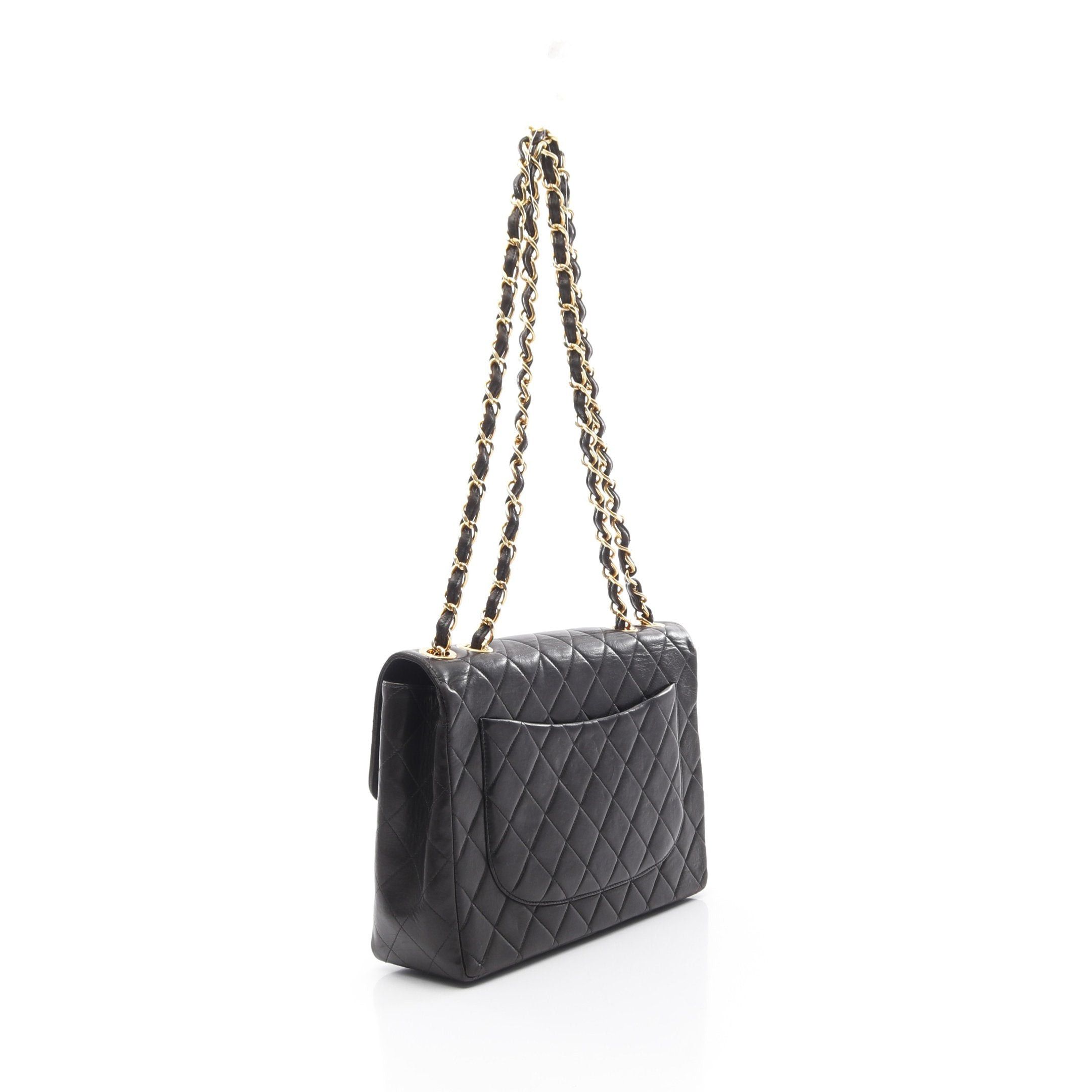 Chanel Chanel Decamatlassé 30 Single Flap Double Chain Shoulder Bag Lambskin Black Gold Hardware Size ONE SIZE - 2 Thumbnail