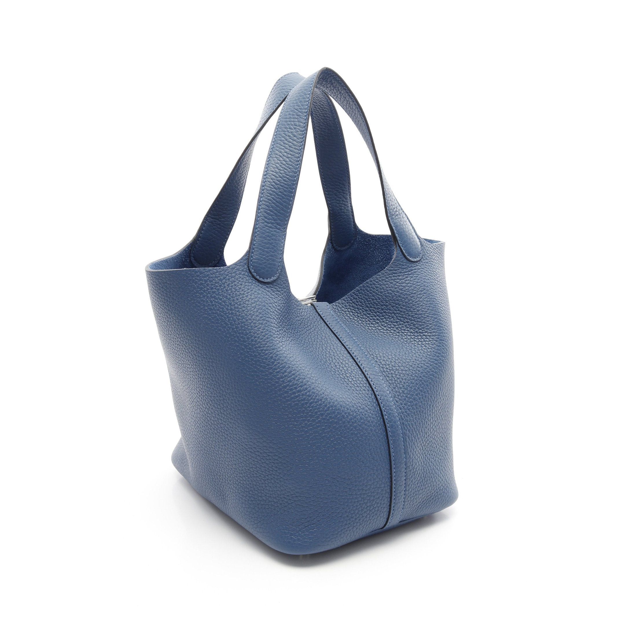 Hermes Hermes Picotane Lock Mm Blue Tie Handbag Clemence Leather Silver Hardware K Stamp Size ONE SIZE - 2 Thumbnail