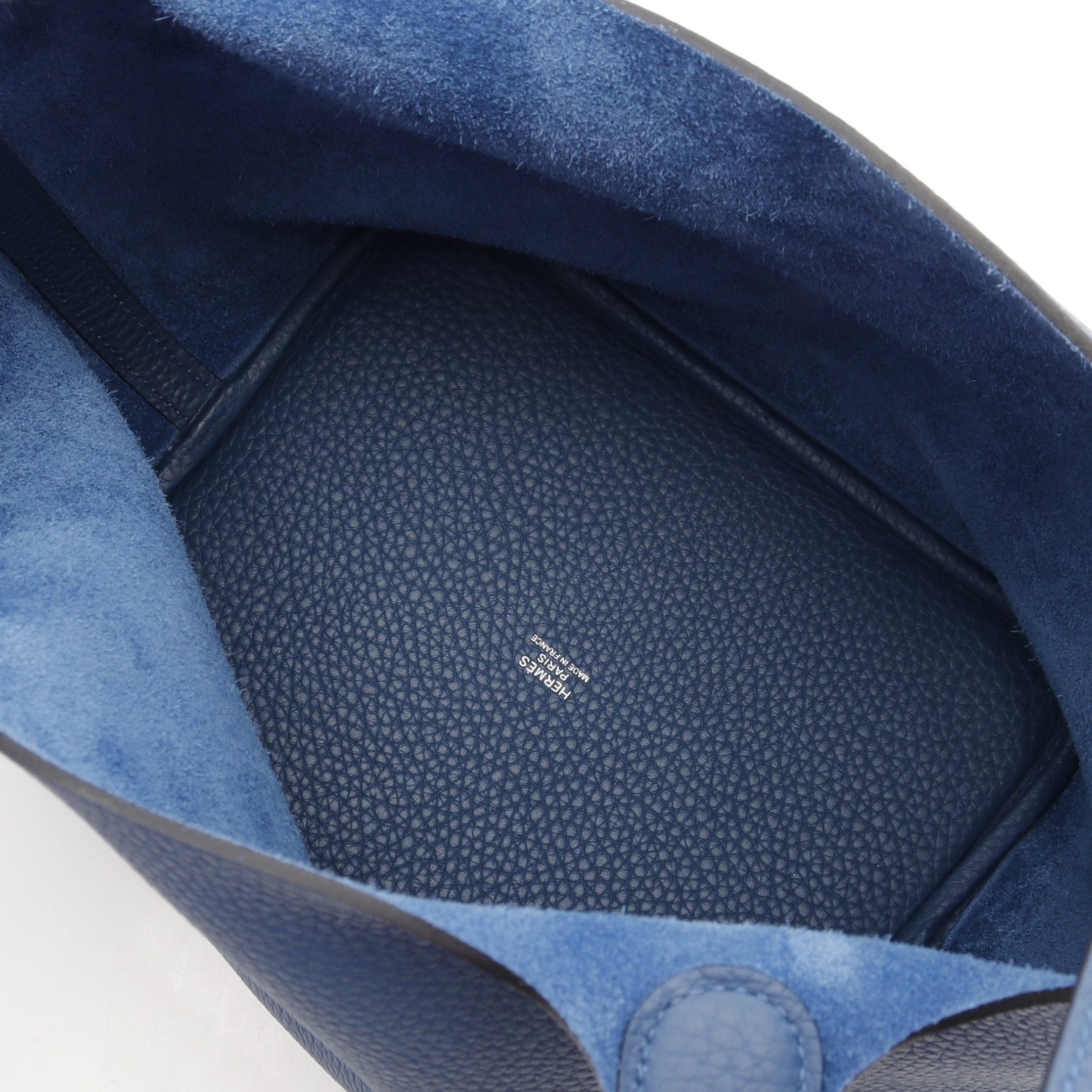 Hermes Hermes Picotane Lock Mm Blue Tie Handbag Clemence Leather Silver Hardware K Stamp Size ONE SIZE - 3 Thumbnail