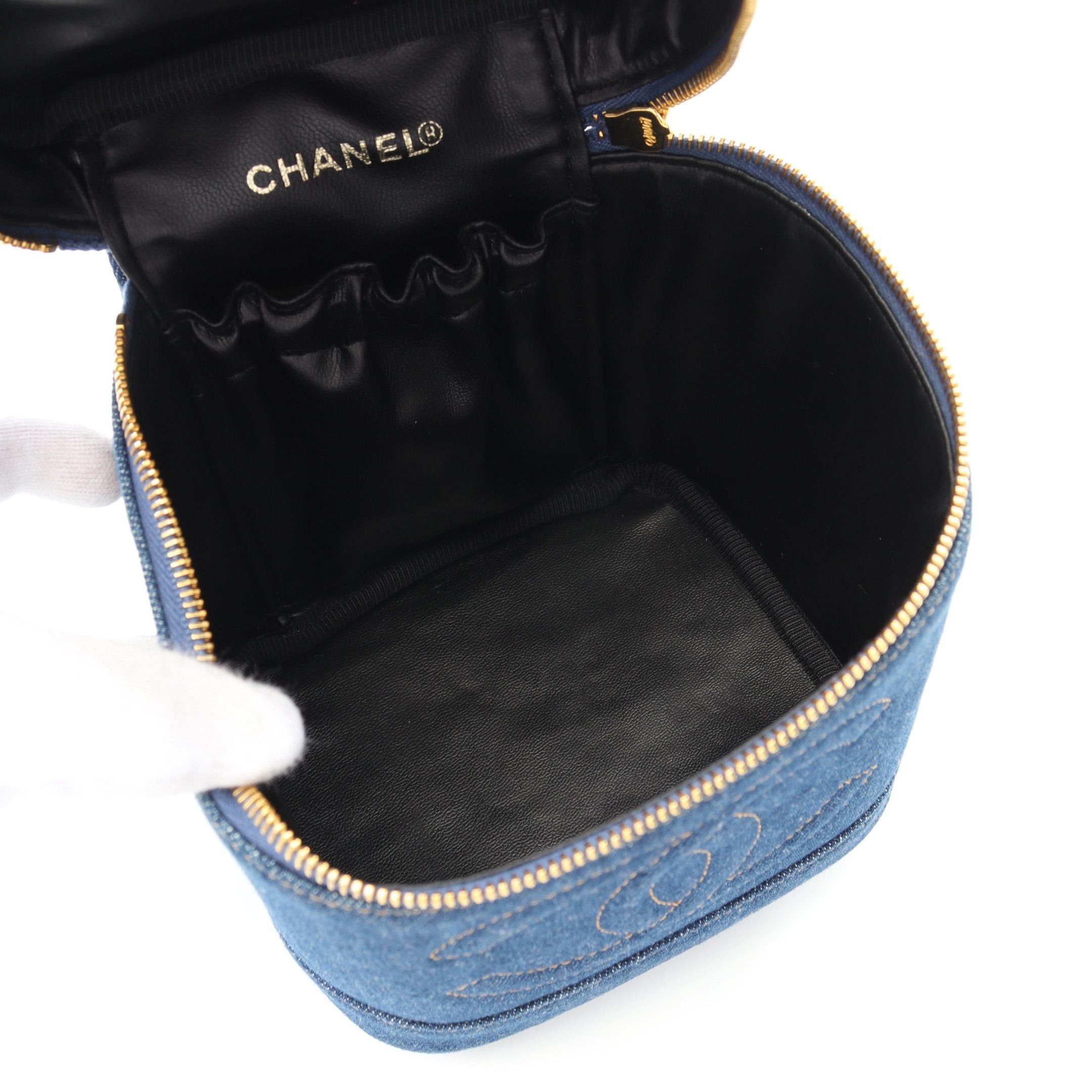 Chanel Chanel Coco Mark Handbag Vanity Bag Denim Indigo Blue Gold Hardware Size ONE SIZE - 3 Thumbnail