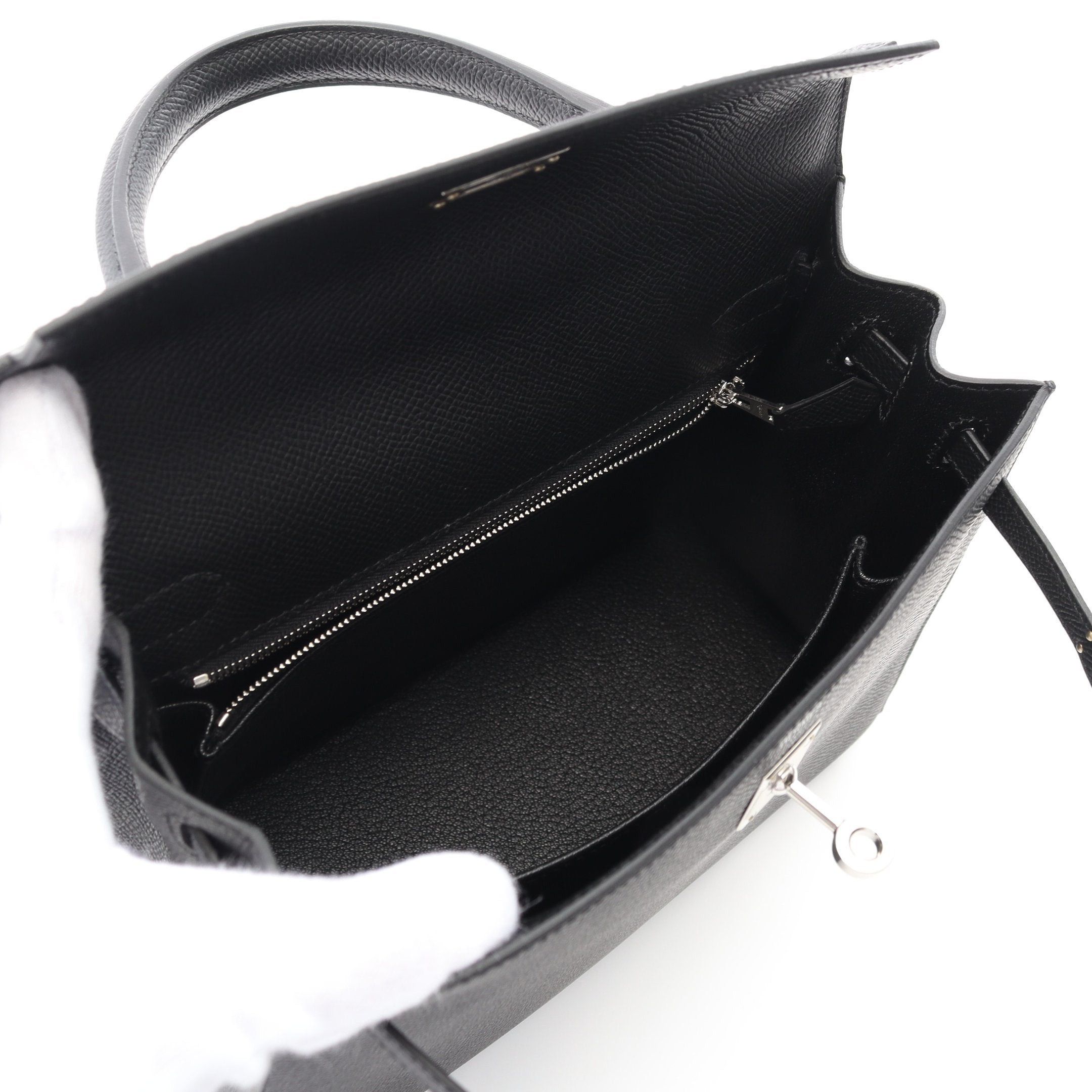 Hermes Hermes Kelly 25 Handbag Veau Epsom Black Silver Hardware Outside Sewing Double Engraved Size ONE SIZE - 3 Thumbnail