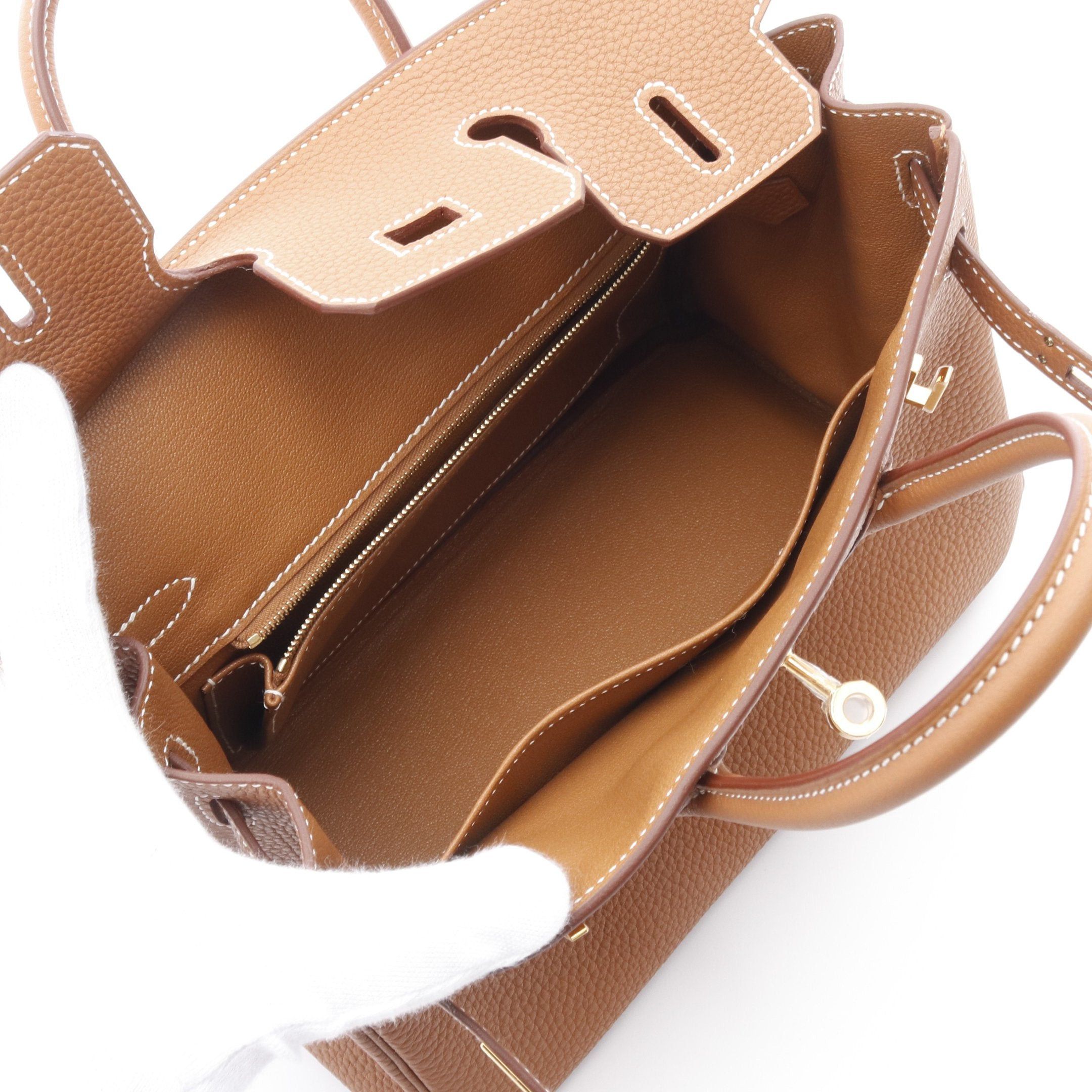 Hermes Hermes Birkin 25 Gold Handbag Togo Brown Hardware Double Engraved Size ONE SIZE - 3 Thumbnail