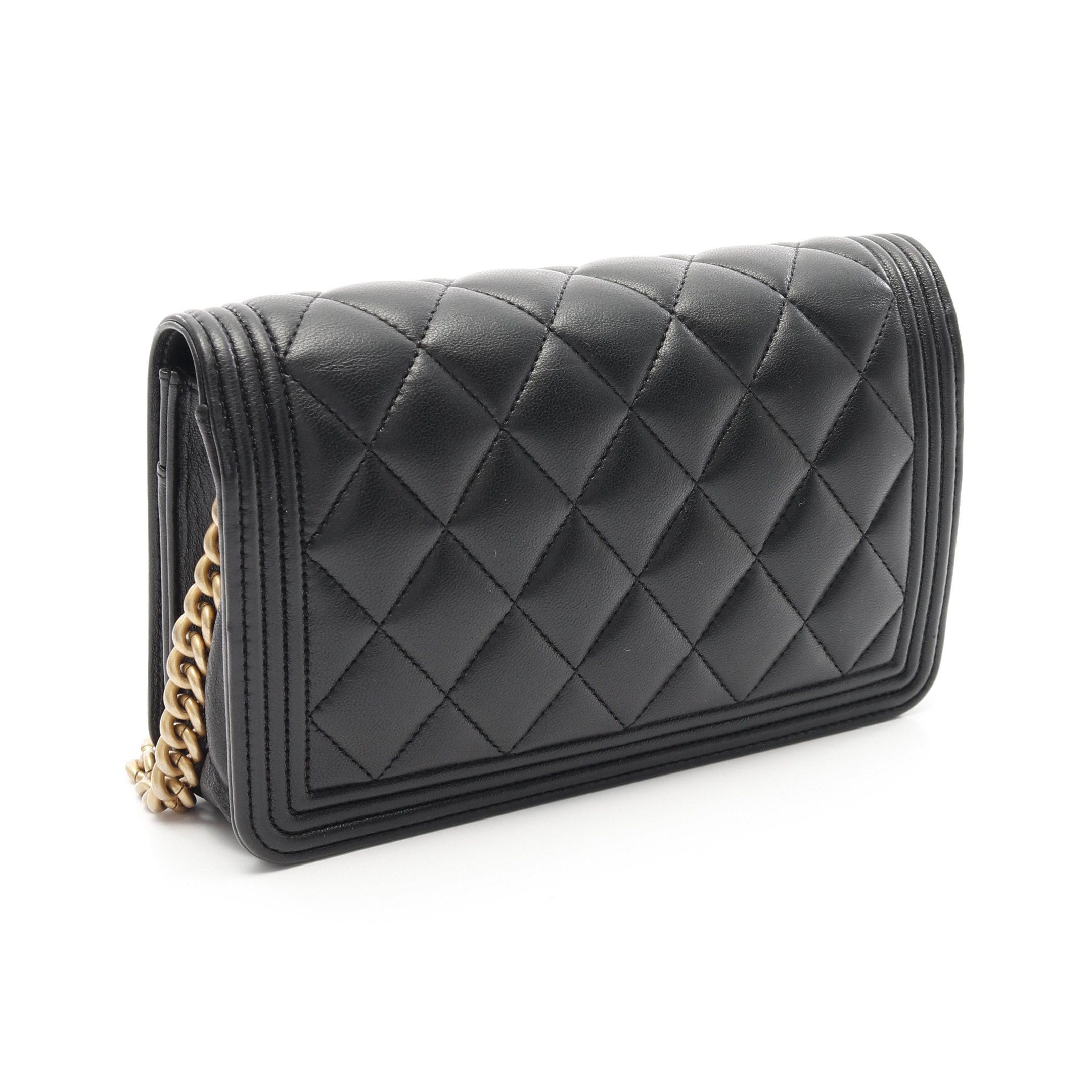 Chanel Chanel Boy Chanel Matelasse Chain Wallet Lambskin Black Gold Hardware Size ONE SIZE - 2 Thumbnail