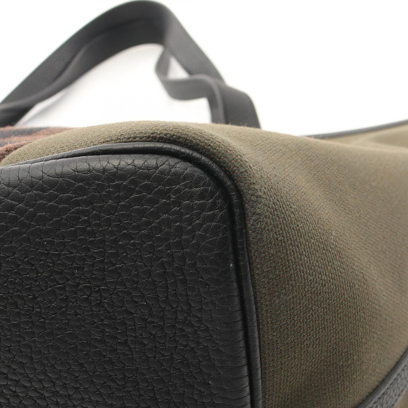 Hermes Hermes Parsangle Veil Bronze Noir Clemence Leather Shoulder Bag Tote Toile Military Khaki Green Black Silver Hardware U Stamp Size ONE SIZE - 7 Thumbnail