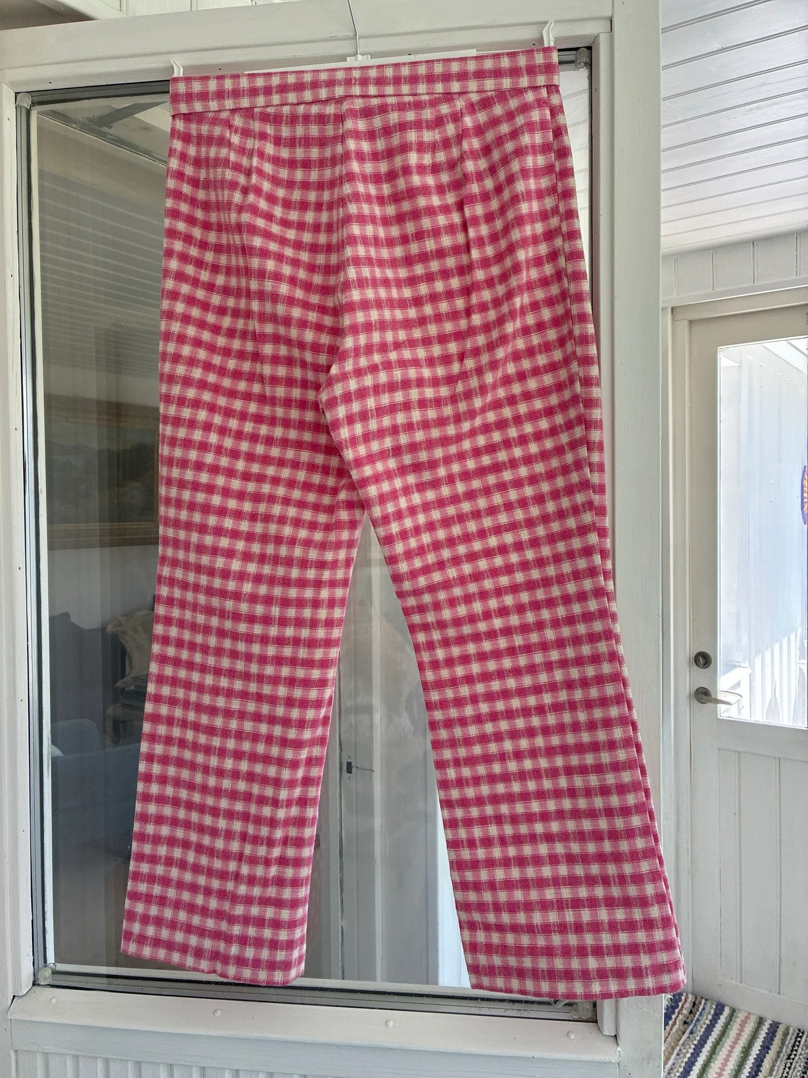 Zara Zara Zara rosa-vit rutig vidare byxa Pants Size 28" / US 6 / IT 42 - 3 Thumbnail