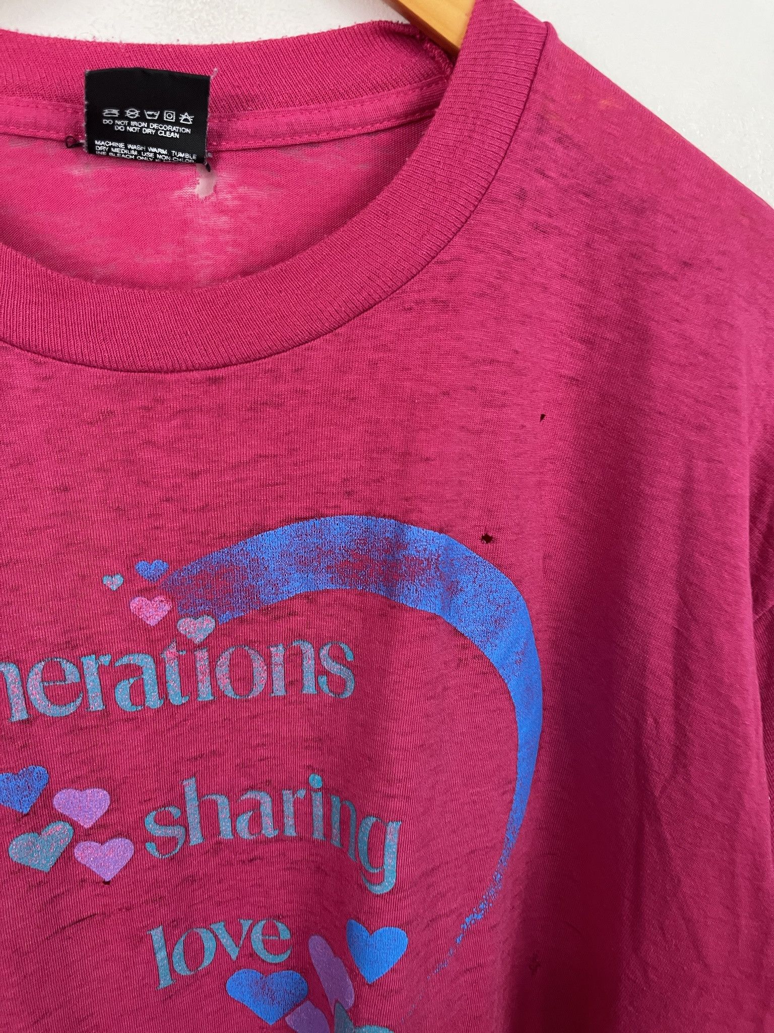 Vintage Vintage 80s Single Stitch Generations Sharing Love Distressed T Shirt Size XL Size US XL / EU 56 / 4 - 2 Thumbnail