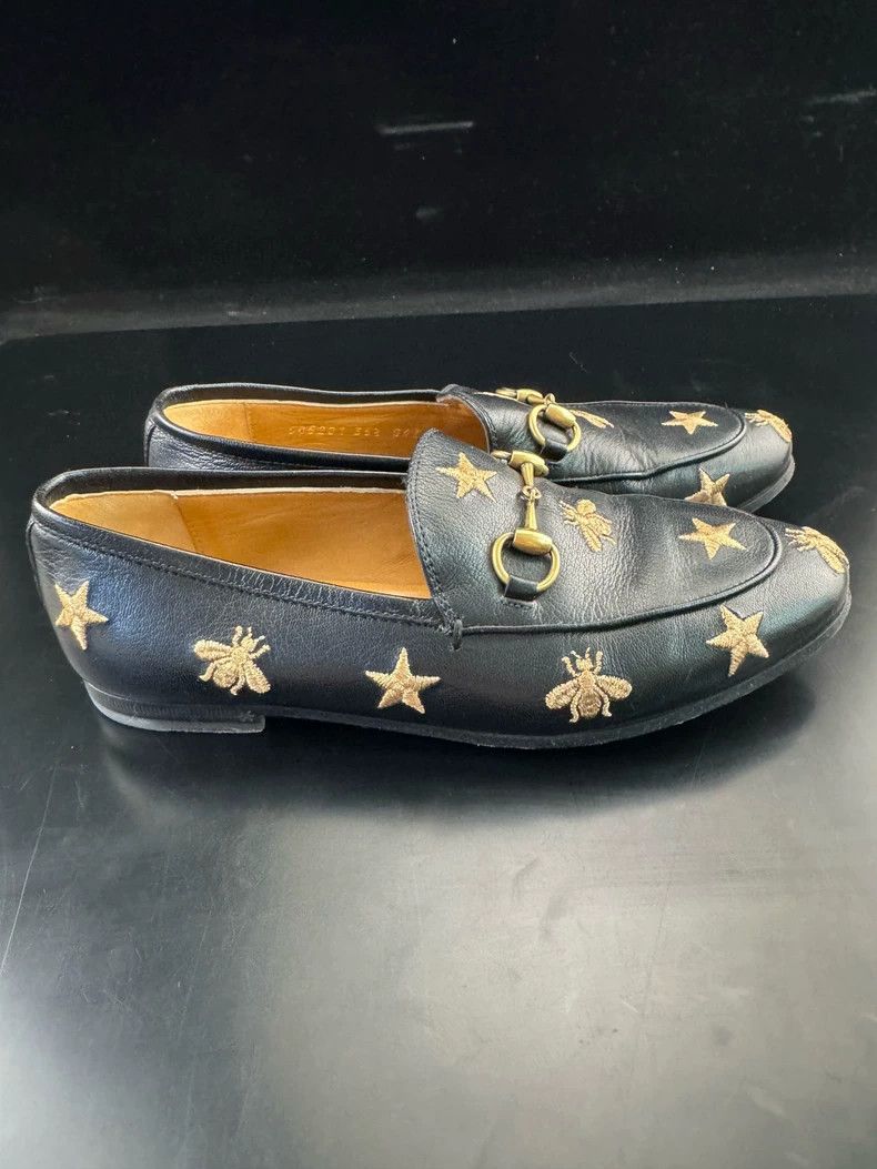 Gucci Gucci Jordaan Black Embroidered Flats for Women Size US 5 / IT 35 - 2 Thumbnail