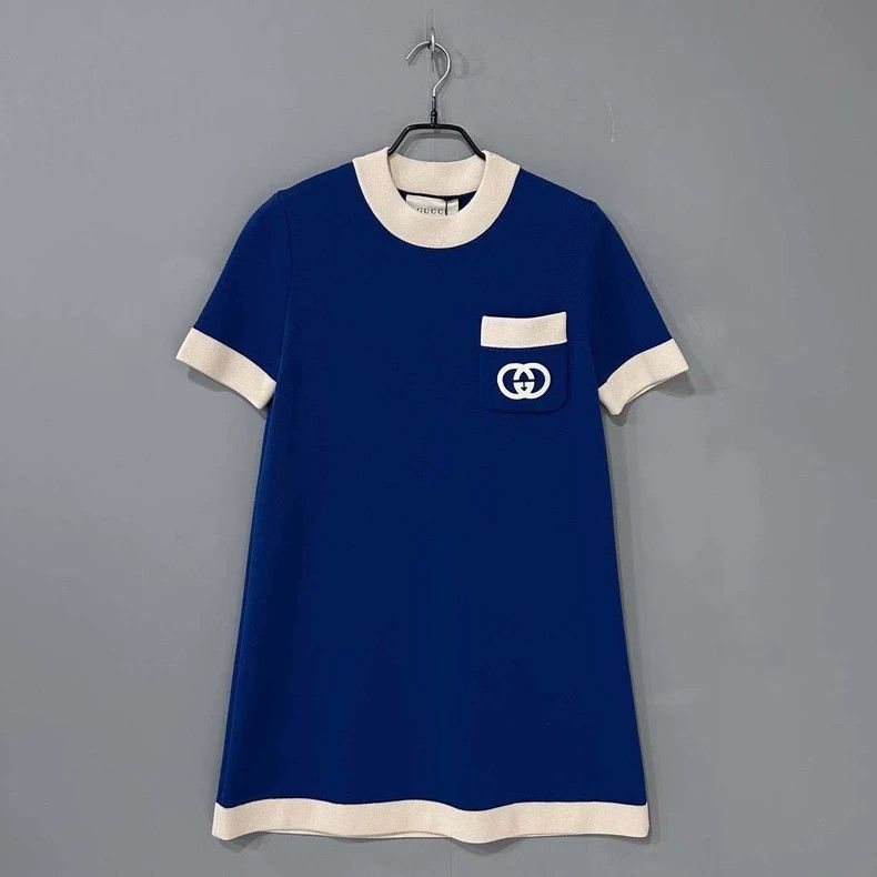 Gucci Blue and White Color Block Dress Size 42" / US 20 - 2 Thumbnail