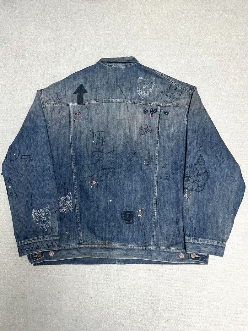 Balenciaga 23fw mud dyed rhinestone destroyed graffiti denim jacket